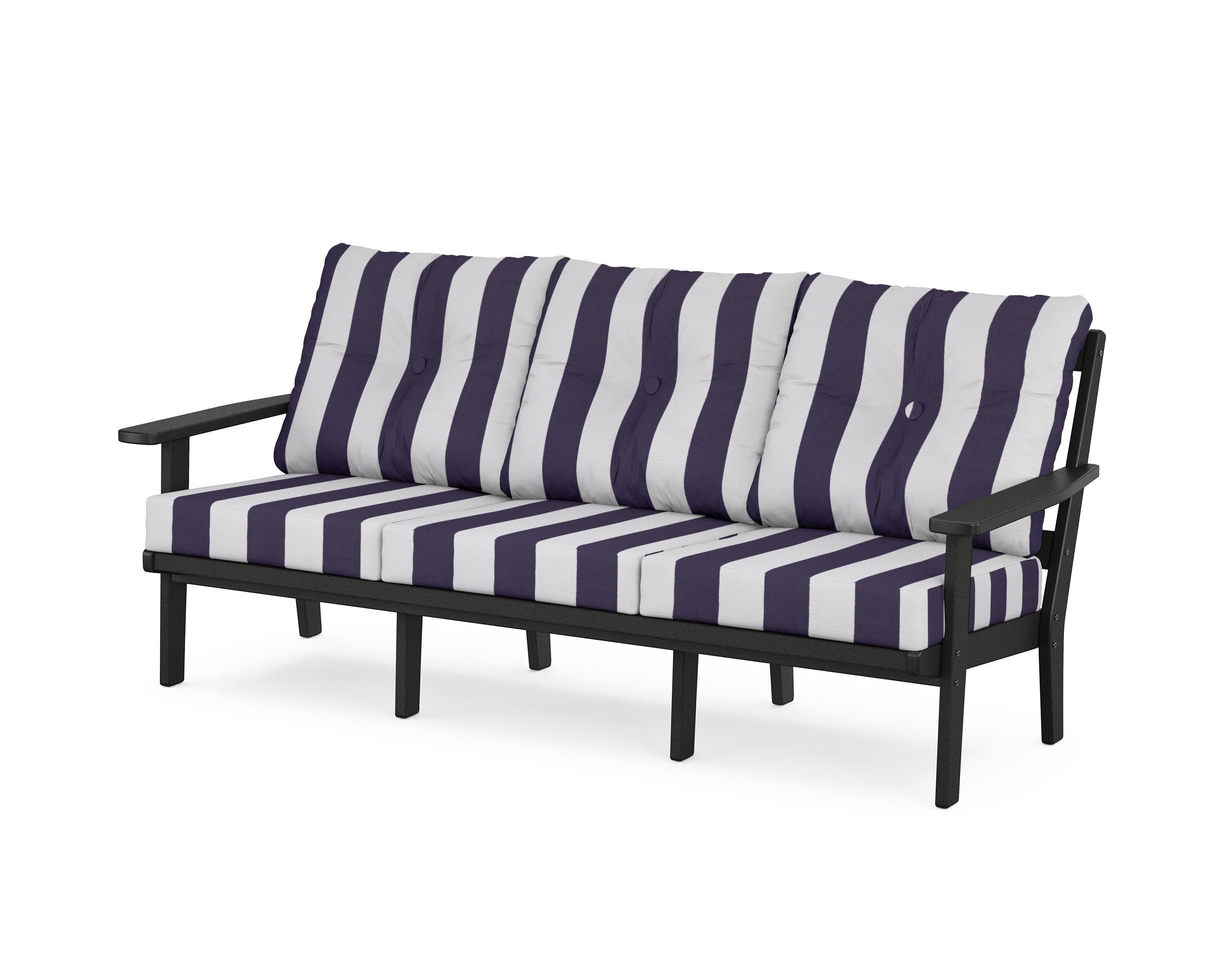 Oxford Deep Seating Sofa in Black / Cabana Stripe Navy