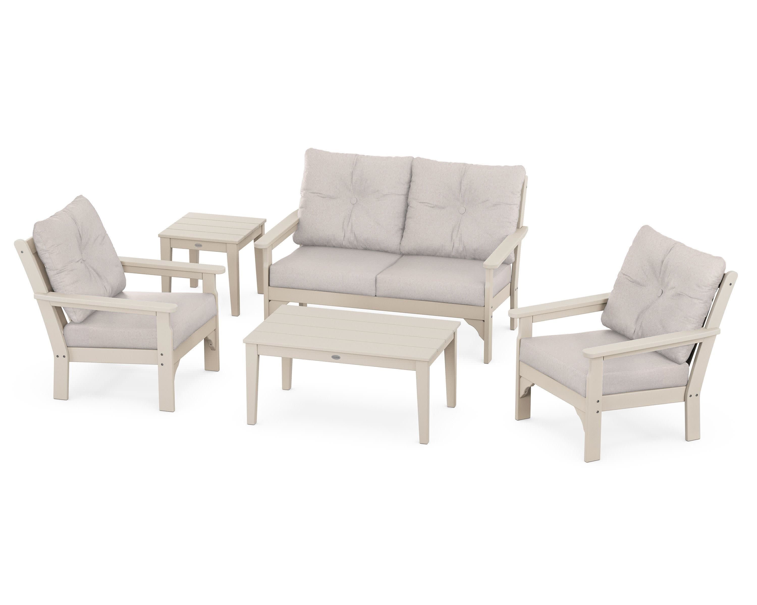 Vineyard 5-Piece Deep Seating Set in Sand / Dune Burlap