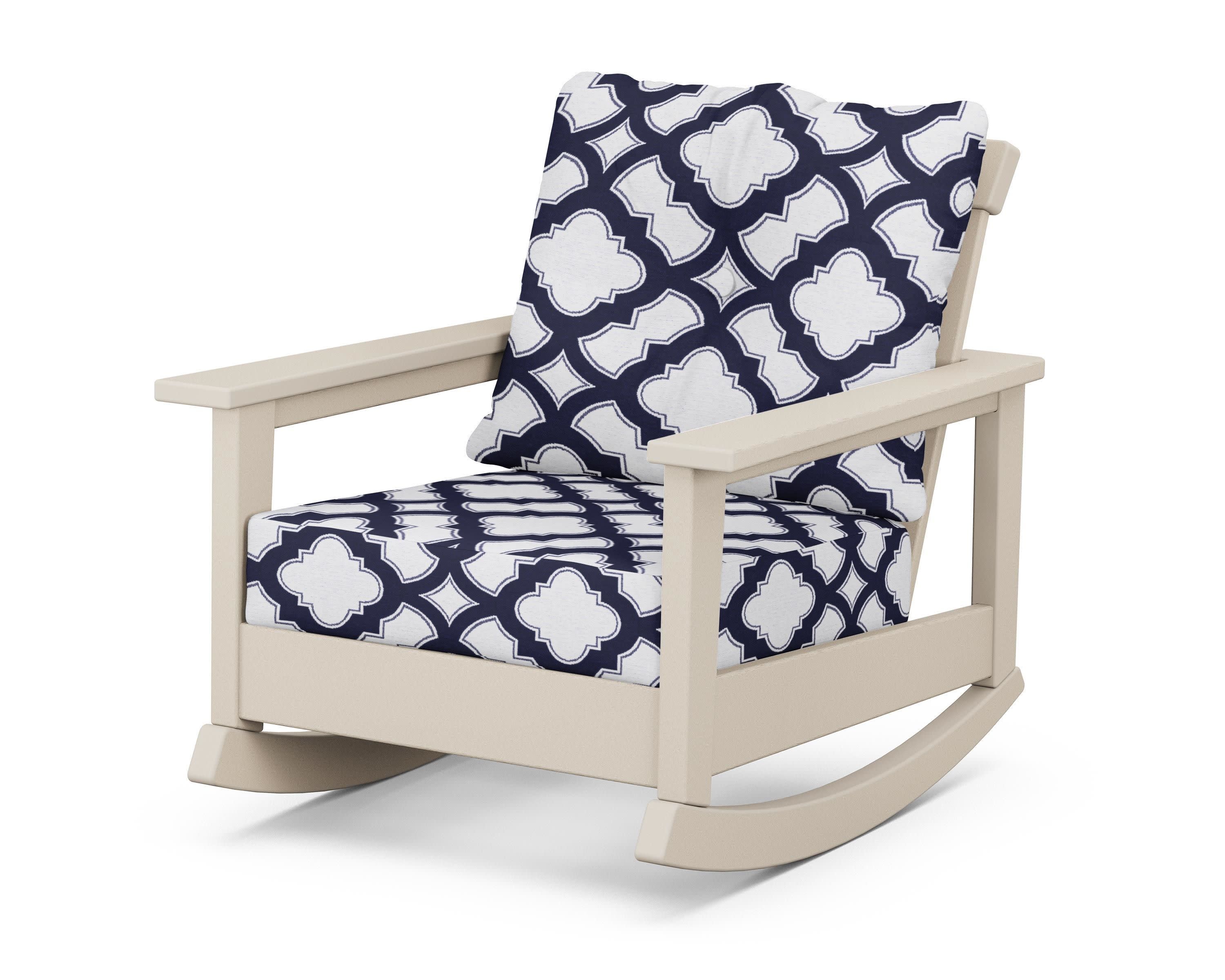 Prescott Deep Seating Rocking Chair in Sand / Trellis Navy