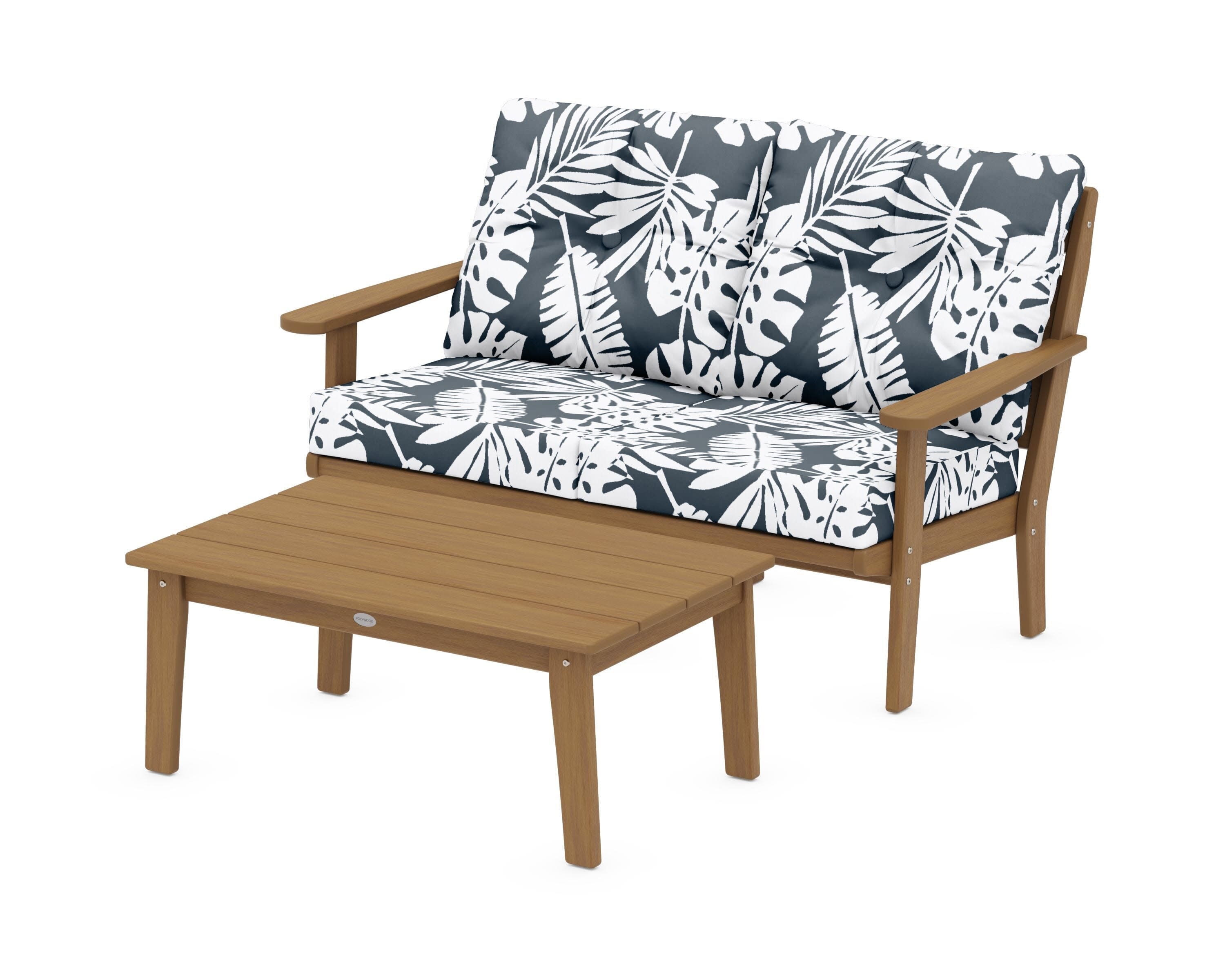 Lakeside 2-Piece Lounge Loveseat Set in Natural / Leaf Marine Indigo