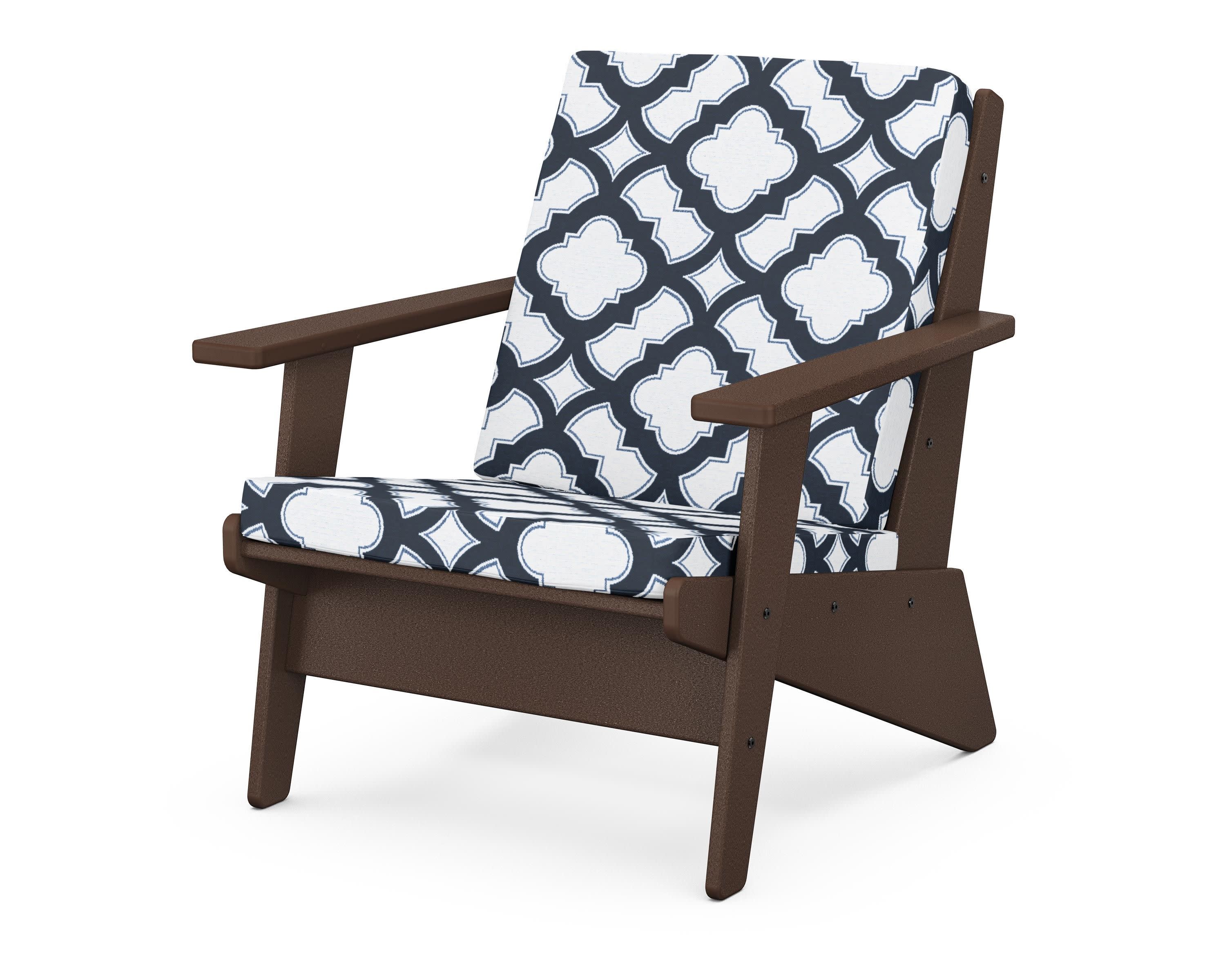 Riviera Modern Lounge Chair in Mahogany / Trellis Marine Indigo