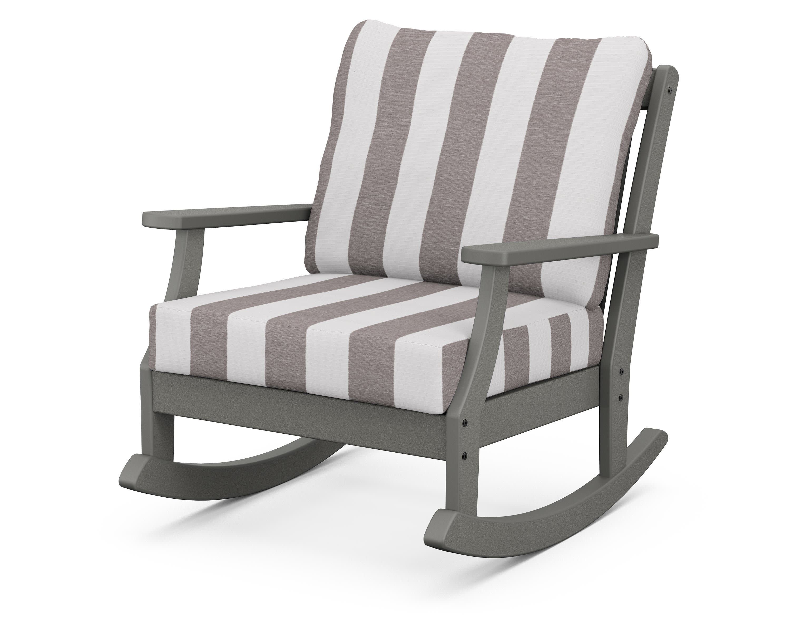 Braxton Deep Seating Rocking Chair in Slate Grey / Cabana Stripe Grey Mist