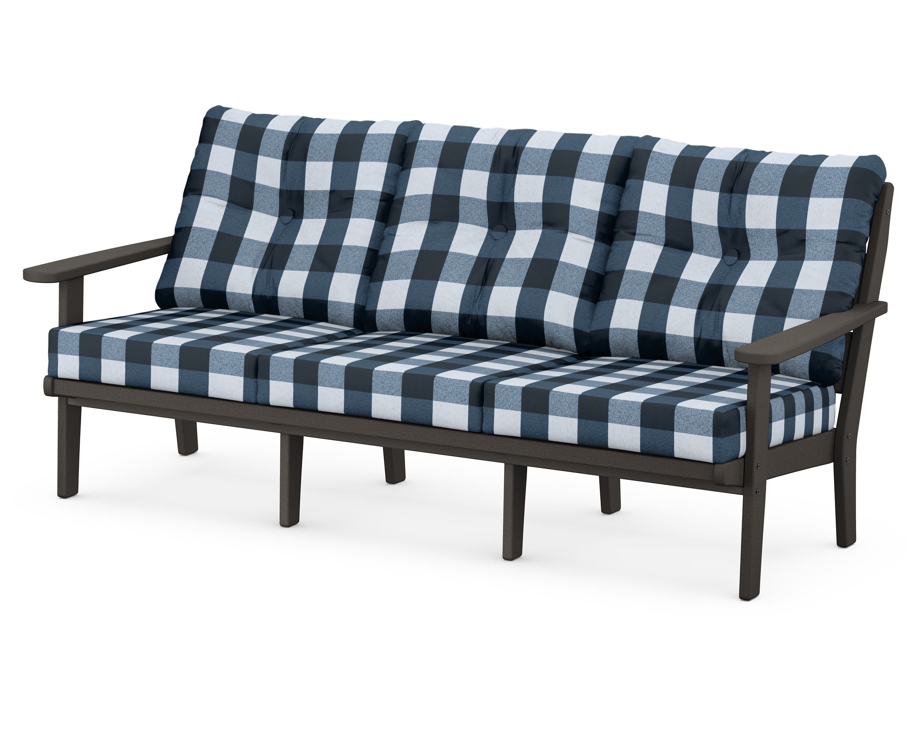 Lakeside Deep Seating Sofa in Vintage Coffee / Buffalo Plaid Marine Indigo