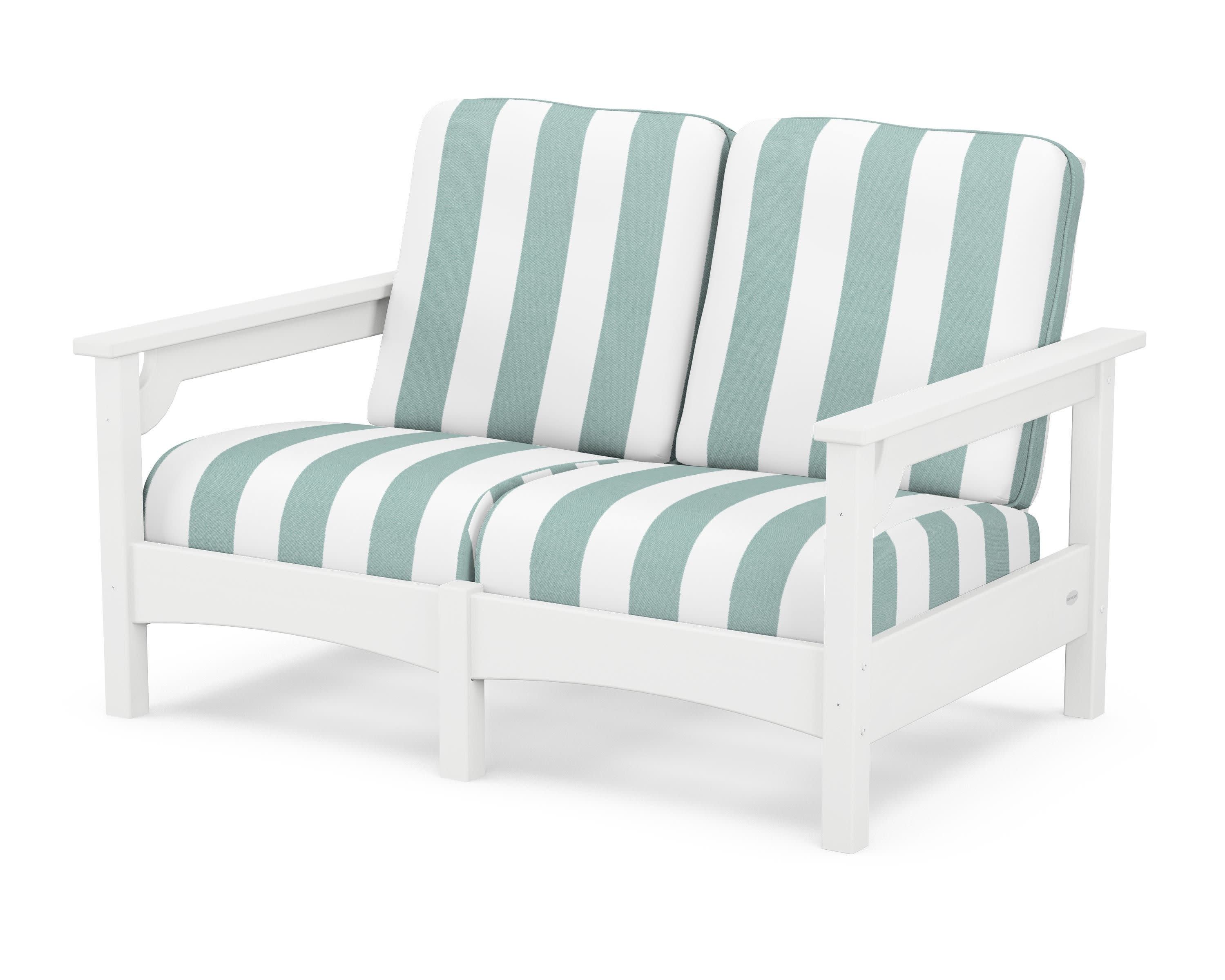 Club Loveseat in White / Cabana Stripe Glacier Spa