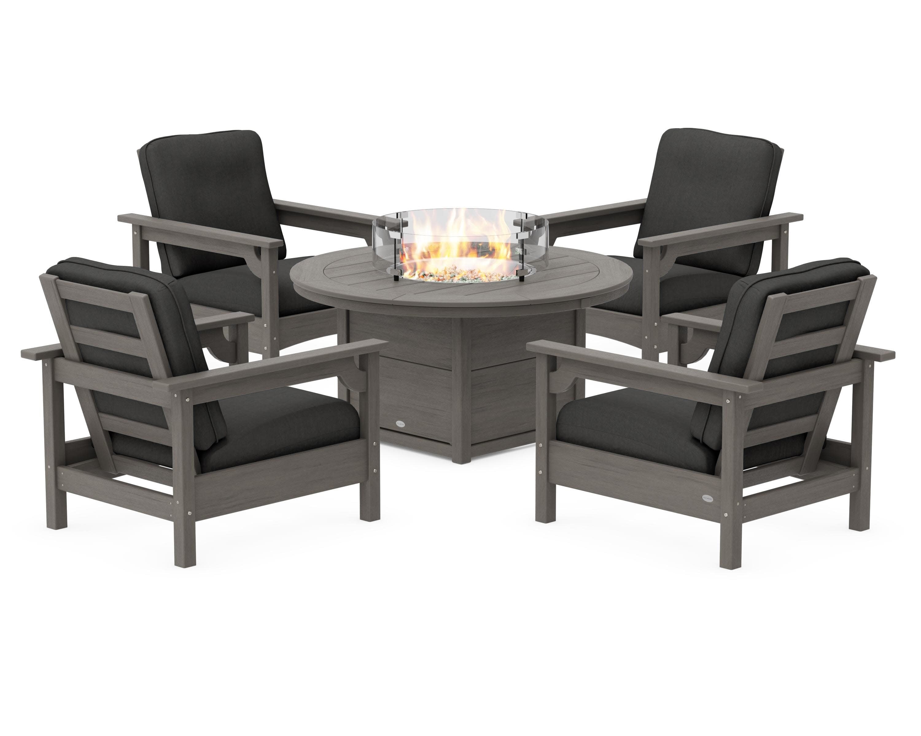 Club 5-Piece Conversation Set with Fire Pit Table in Driftwood / Spectrum Carbon