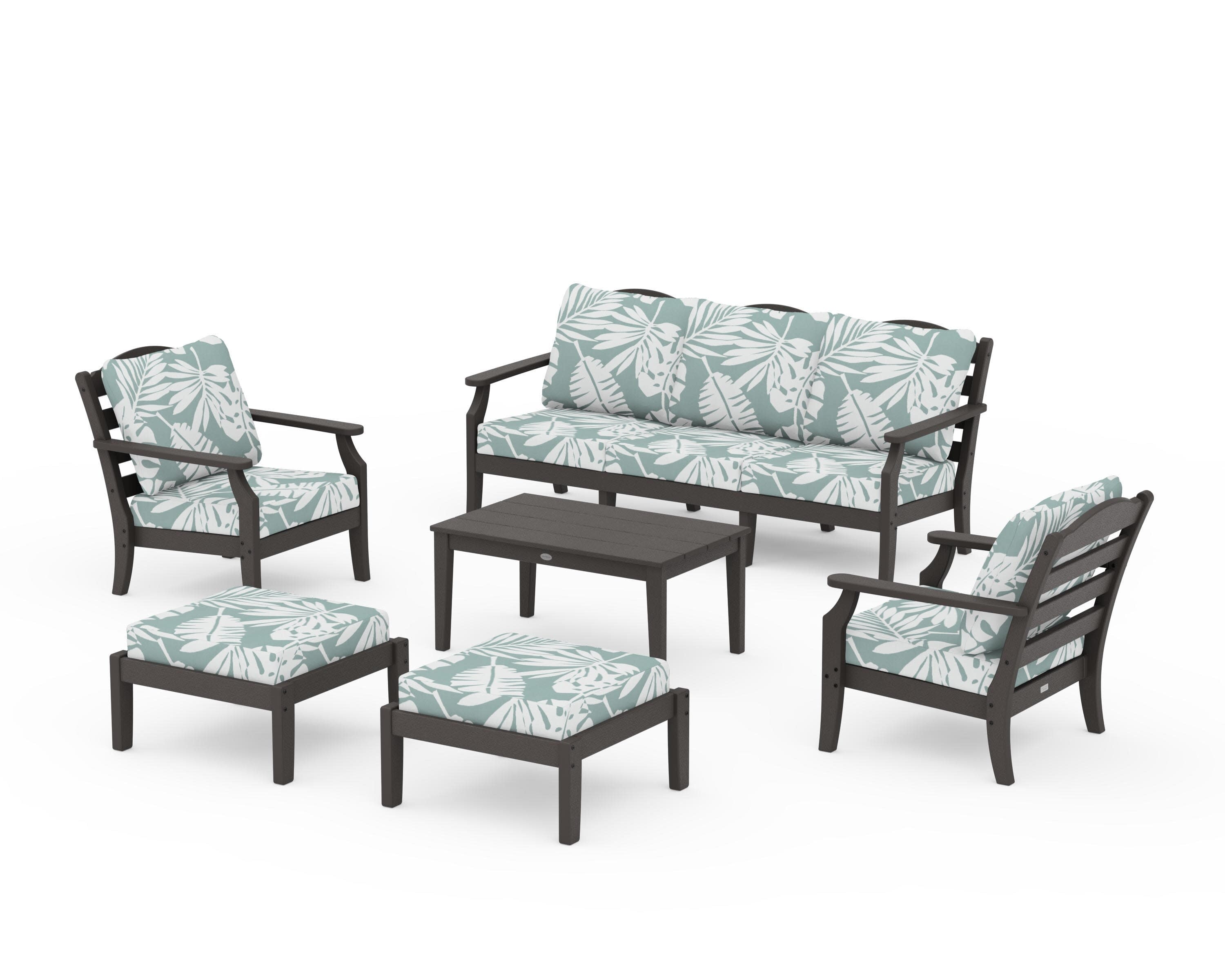 Savannah 6-Piece Lounge Sofa Set in Vintage Coffee / Leaf Glacier Spa