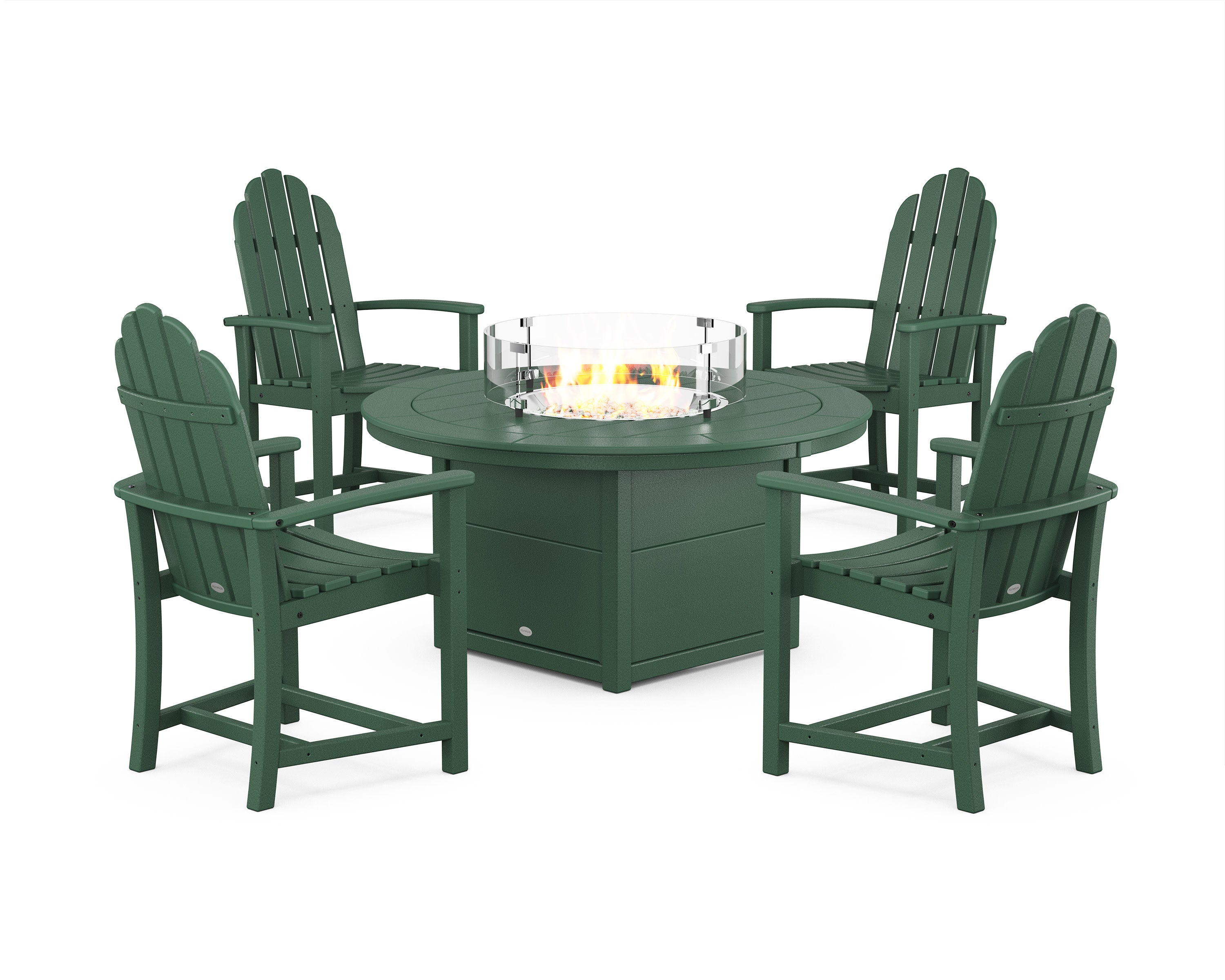 Classic 4-Piece Upright Adirondack Conversation Set with Fire Pit Table in Green