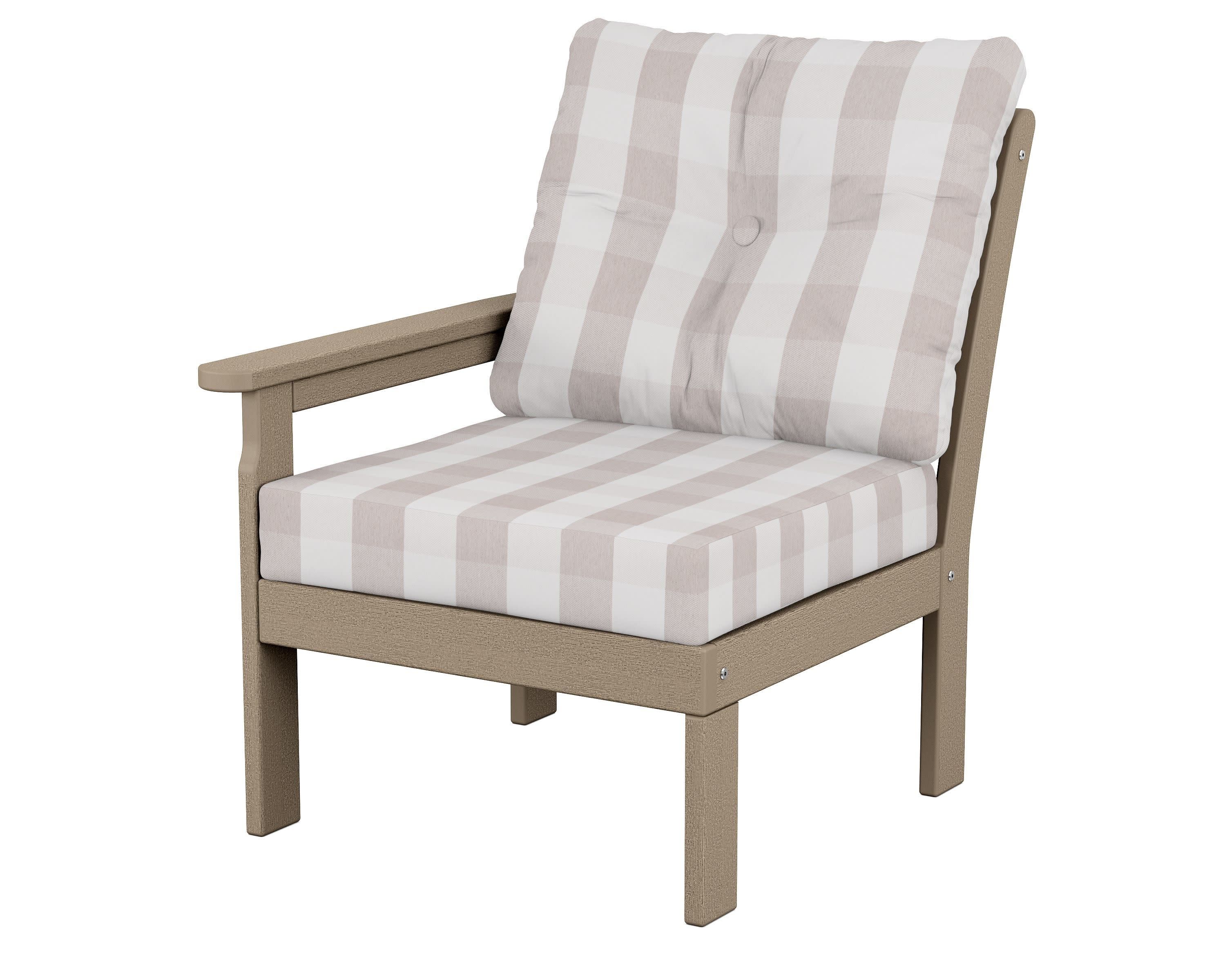 Vineyard Modular Left Arm Chair in Vintage Sahara / Buffalo Plaid Dune Burlap