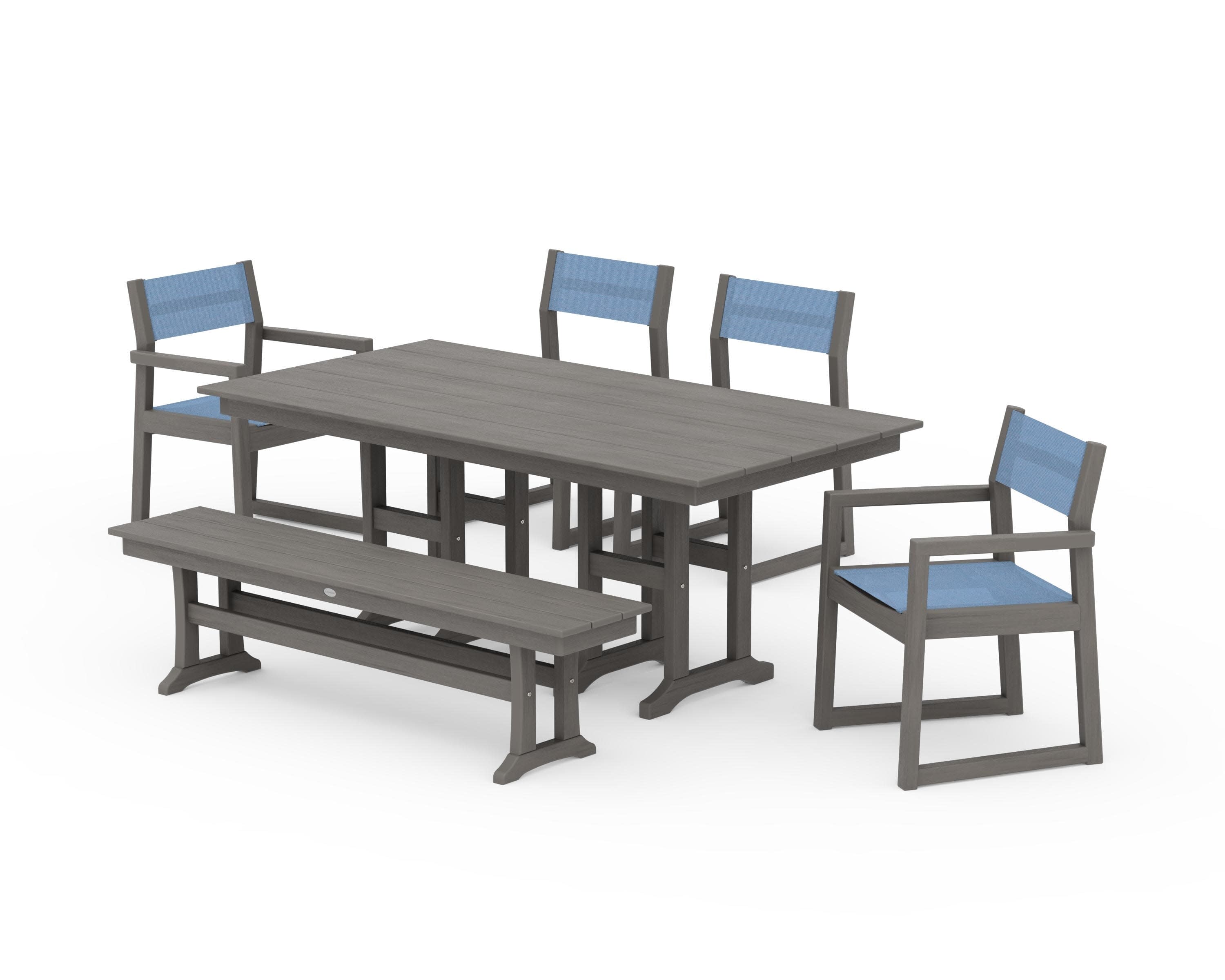 EDGE Sling 6-Piece Farmhouse Dining Set in Driftwood / Poolside Sling