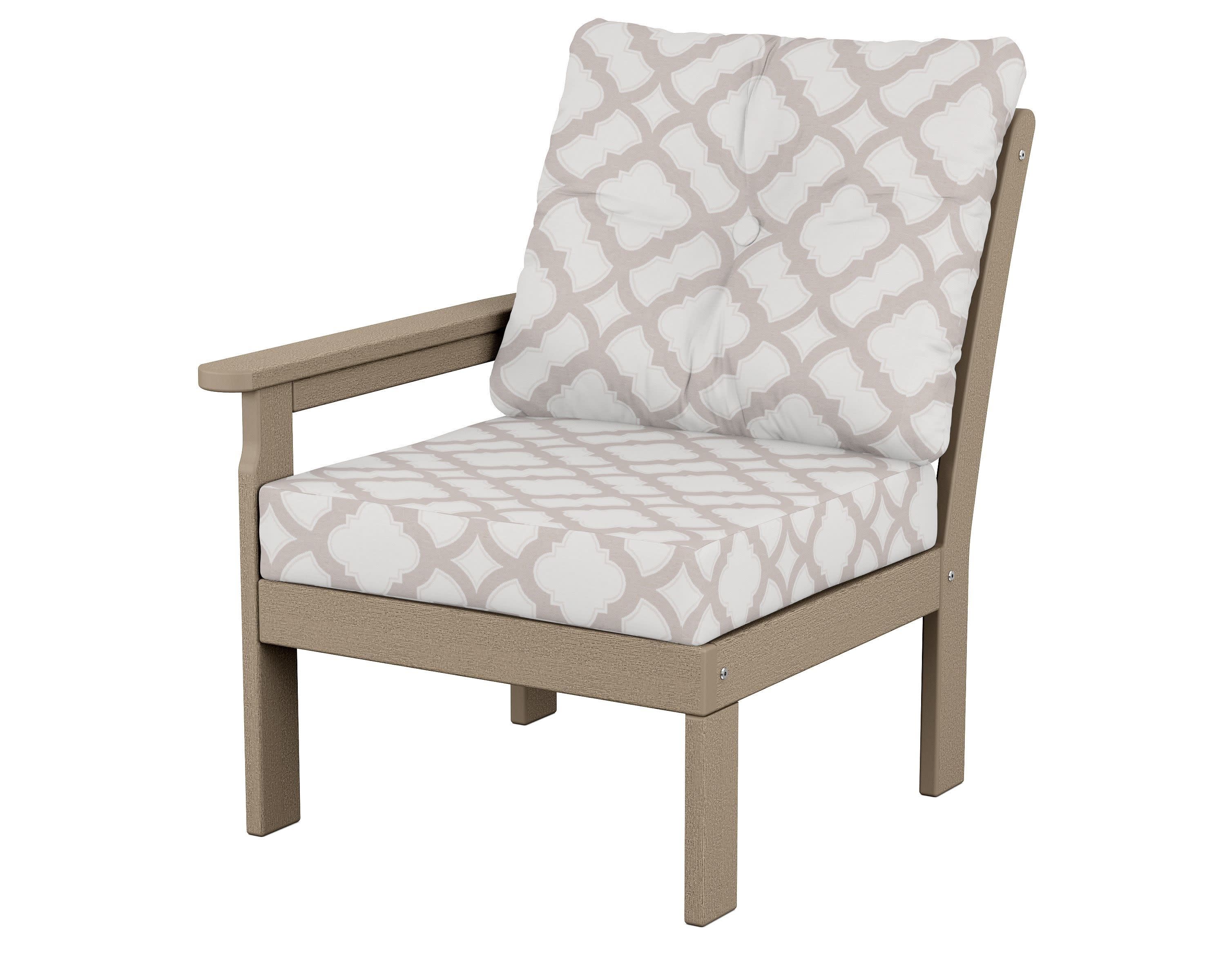 Vineyard Modular Left Arm Chair in Vintage Sahara / Trellis Dune Burlap