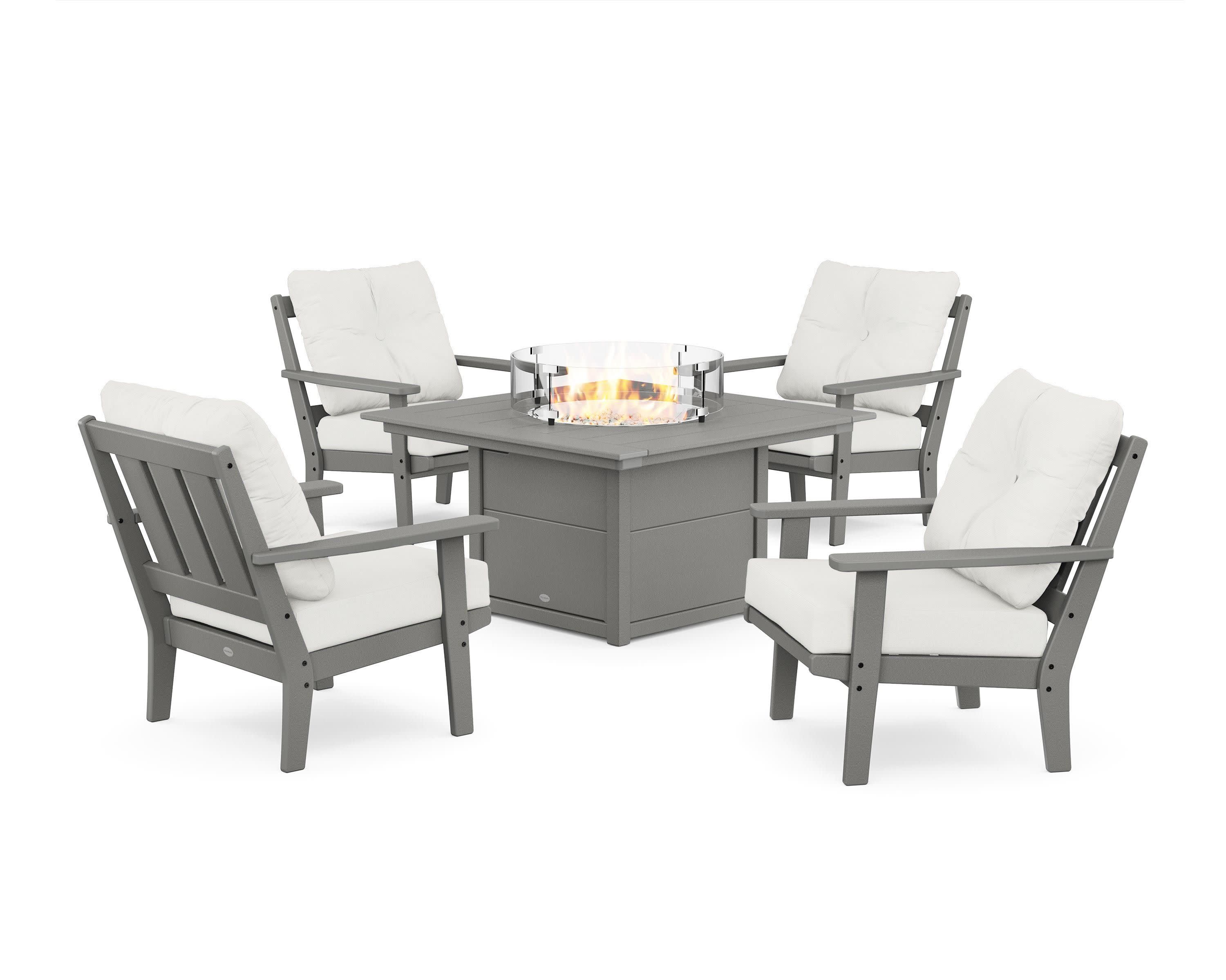 Oxford 5-Piece Deep Seating Set with Fire Pit Table in Slate Grey / Natural Linen