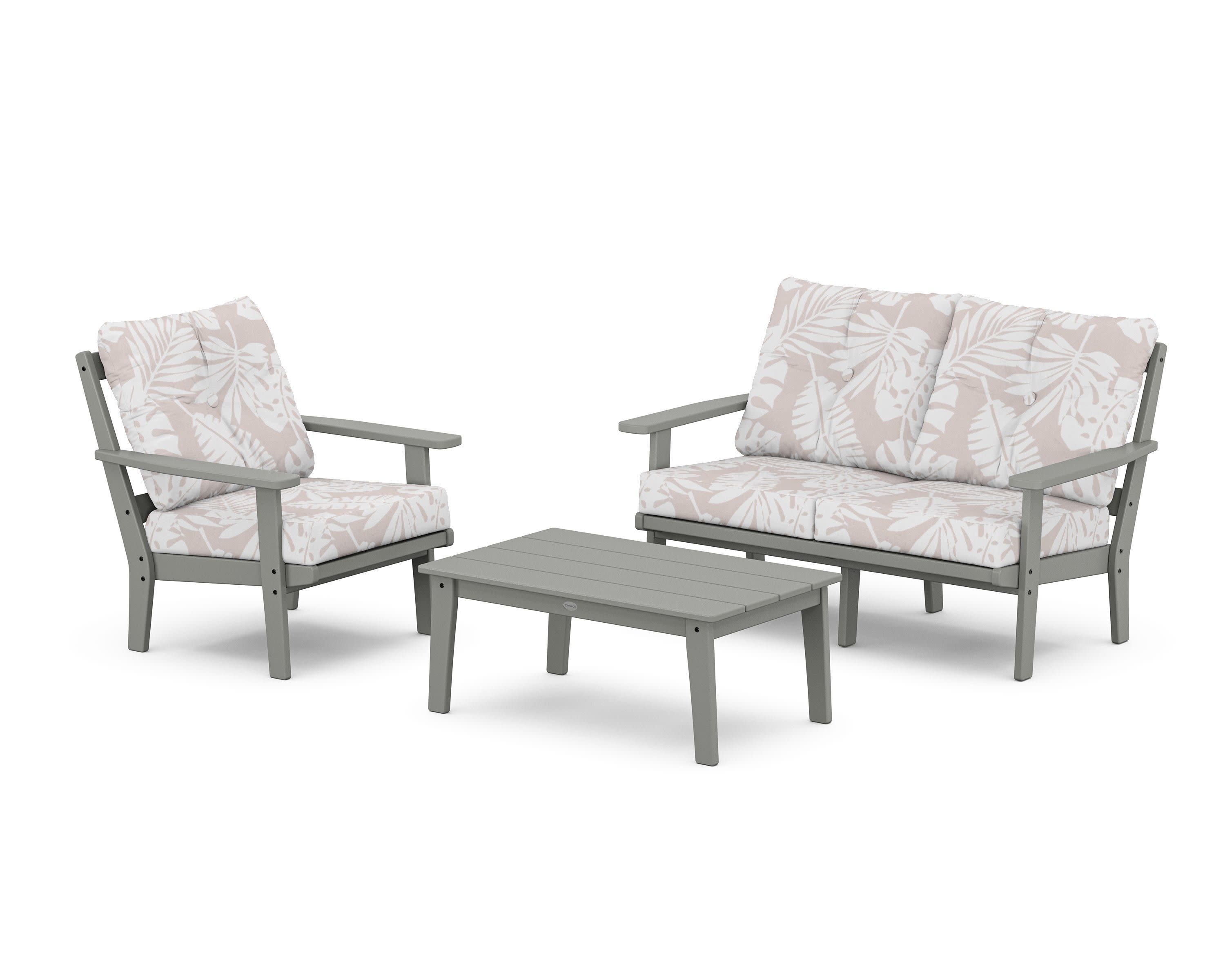 Oxford 3-Piece Deep Seating Set with Loveseat in Slate Grey / Leaf Dune Burlap