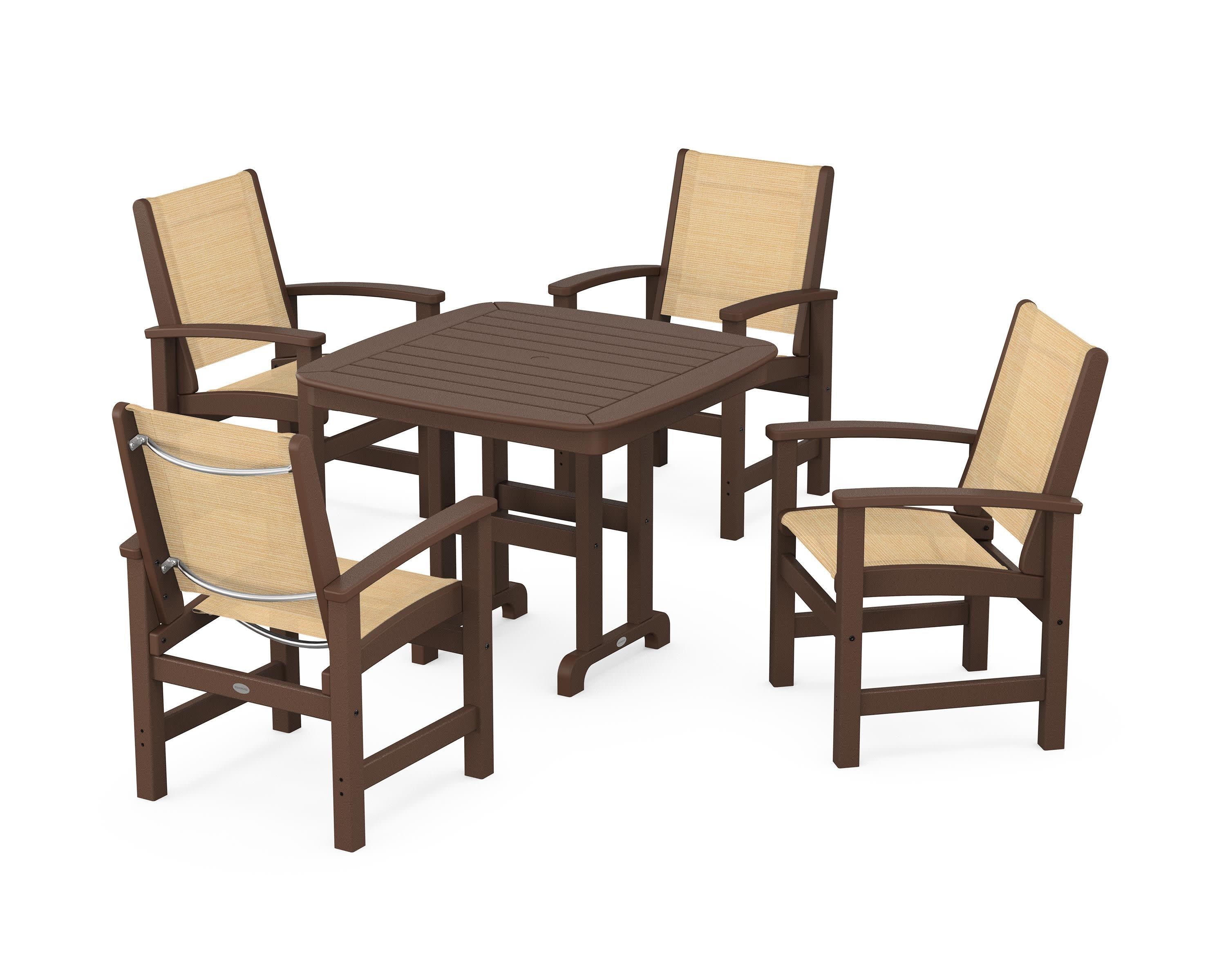 Coastal 5-Piece Dining Set in Mahogany / Dupioni Apricot Sling