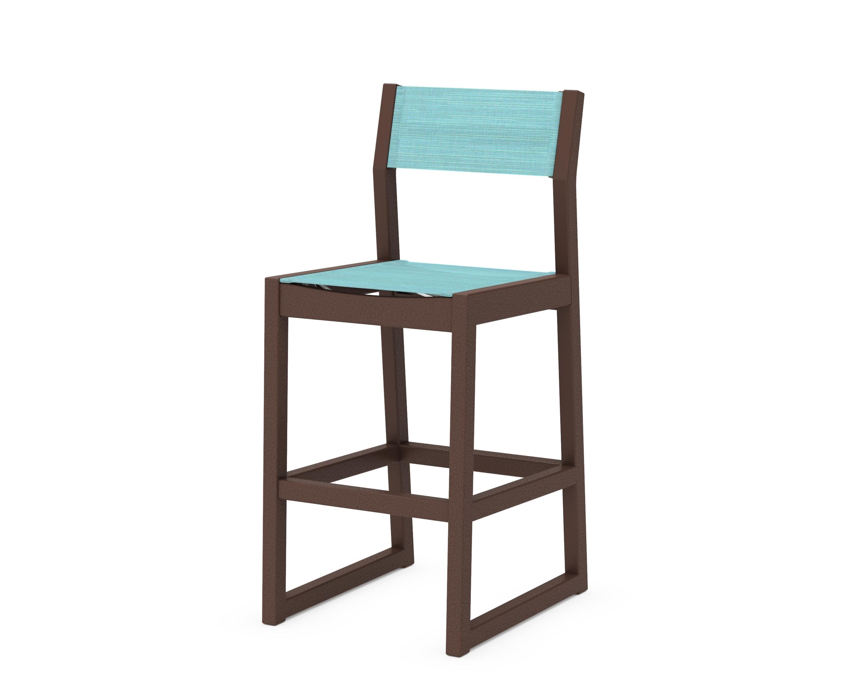 EDGE Sling Bar Side Chair in Mahogany / Dupioni Aquamarine Sling