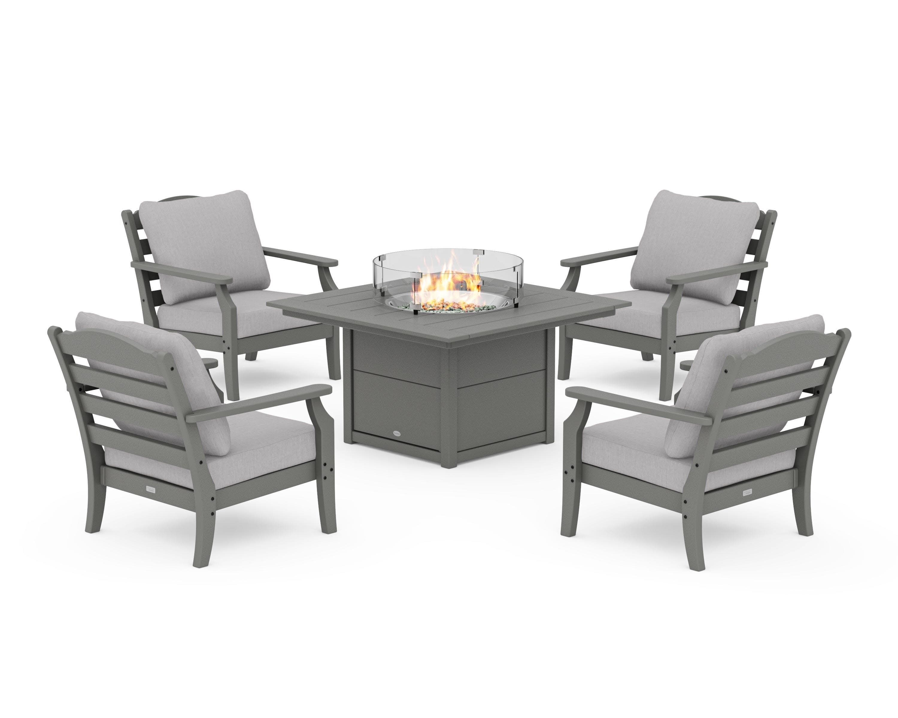 Savannah 5-Piece Deep Seating Set with Fire Pit Table in Slate Grey / Granite