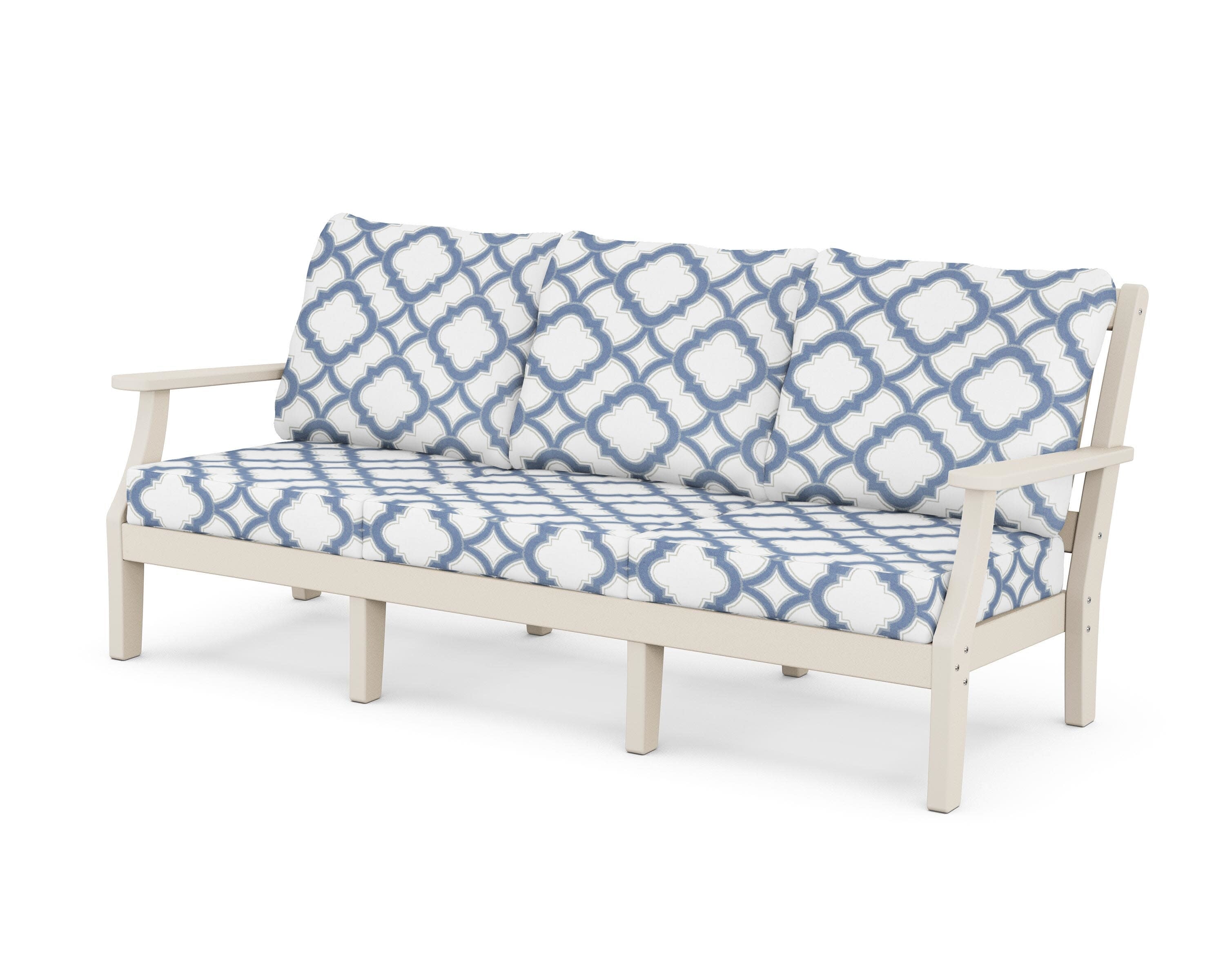 Chinoiserie Deep Seating Sofa in Sand / Trellis Sky Blue