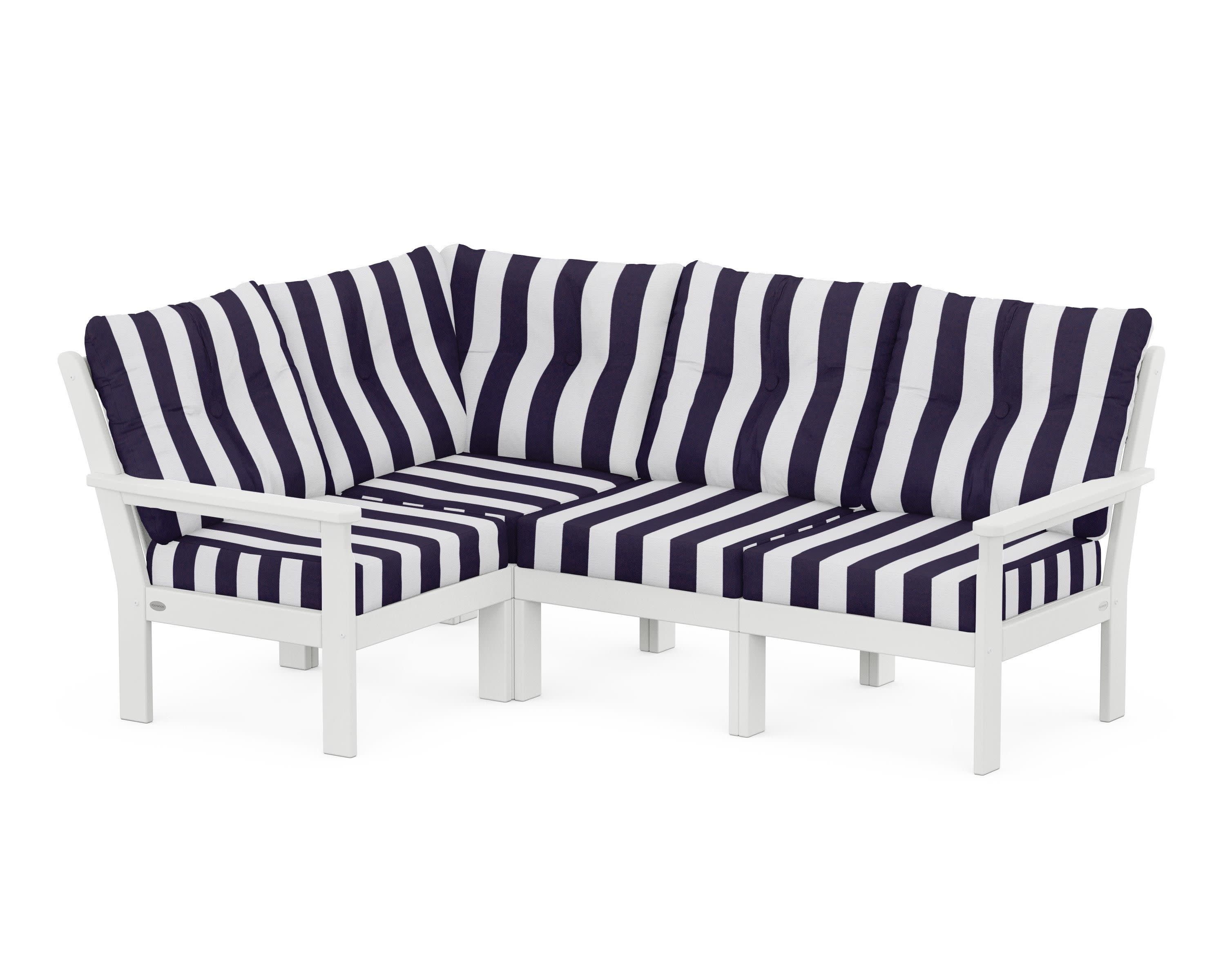 Vineyard 4-Piece Sectional in White / Cabana Stripe Navy