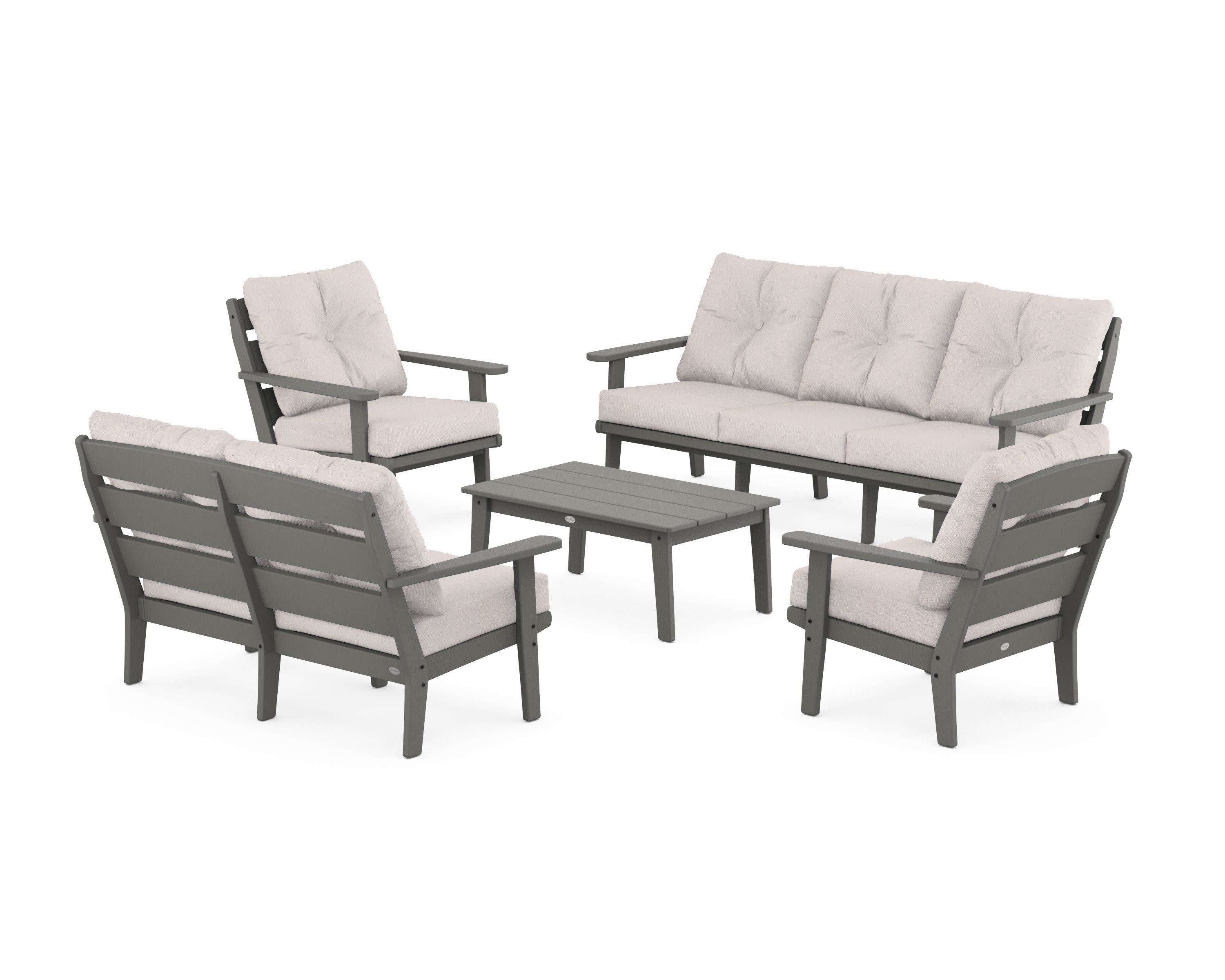 Lakeside 5-Piece Lounge Sofa Set in Slate Grey / Dune Burlap
