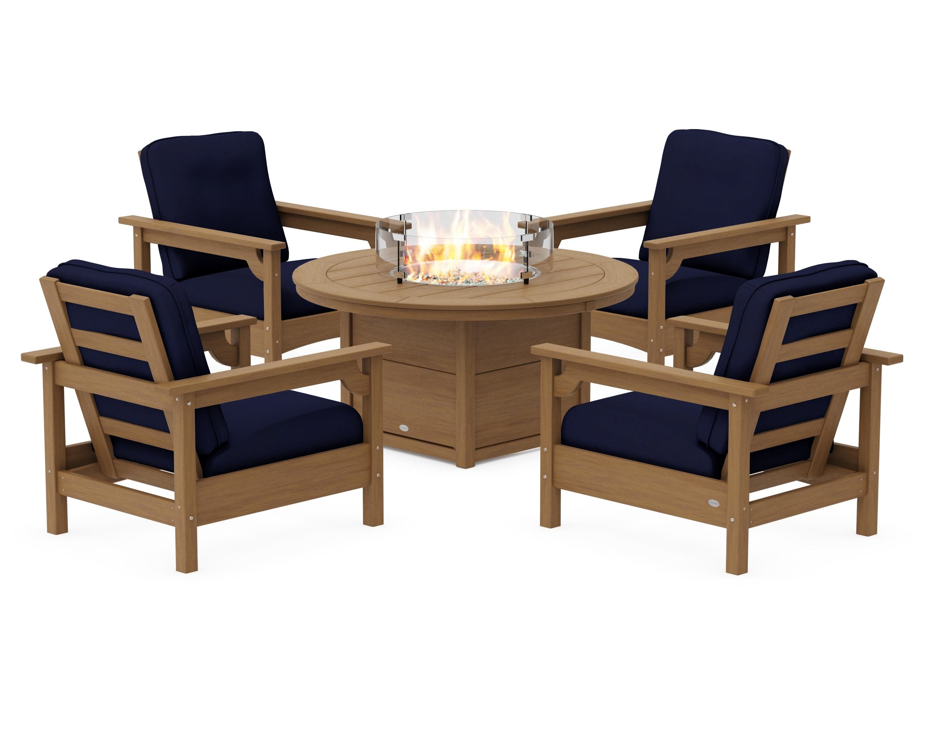Club 5-Piece Conversation Set with Fire Pit Table in Natural / Navy