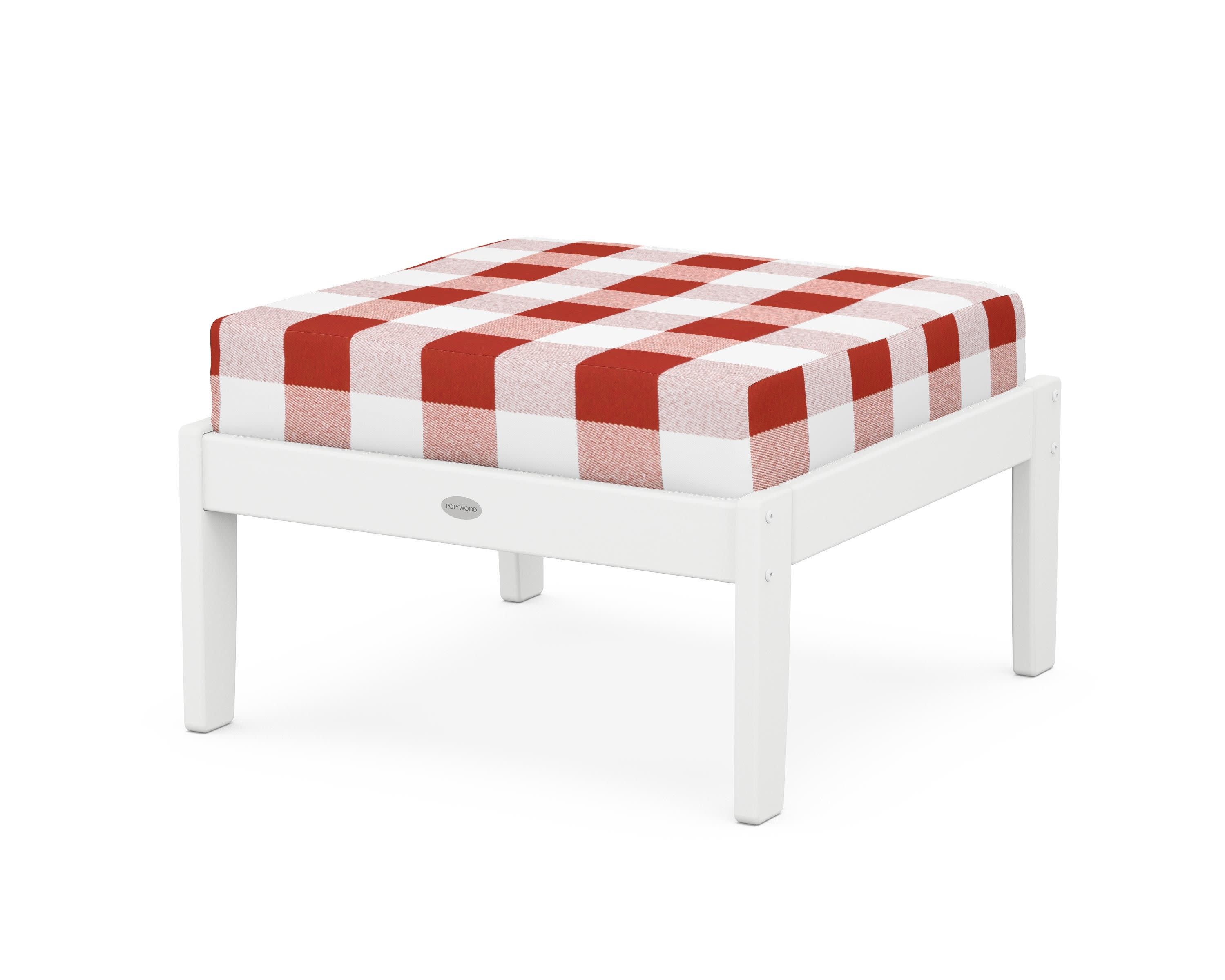 Braxton Deep Seating Ottoman in White / Buffalo Plaid Crimson