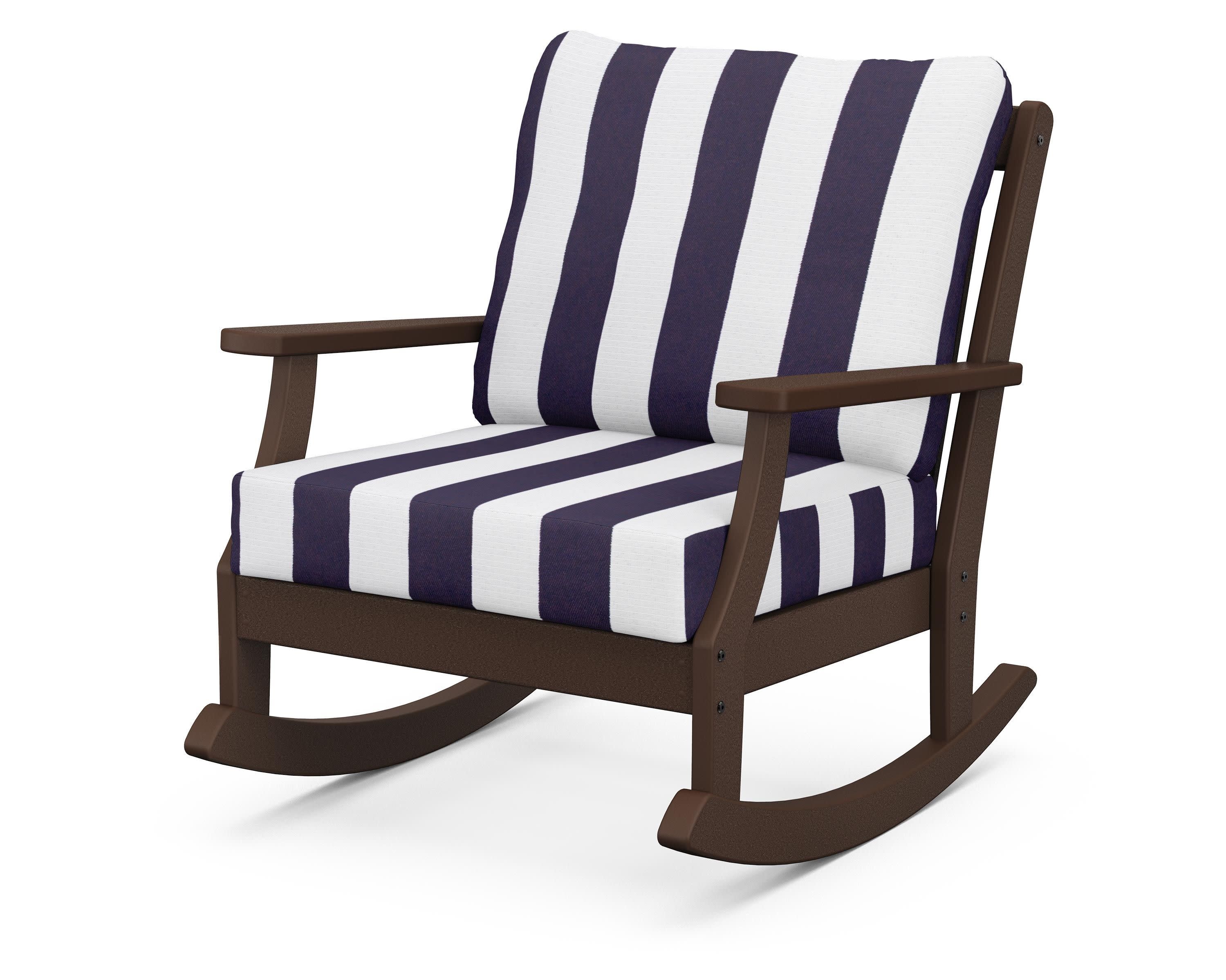 Braxton Deep Seating Rocking Chair in Mahogany / Cabana Stripe Navy