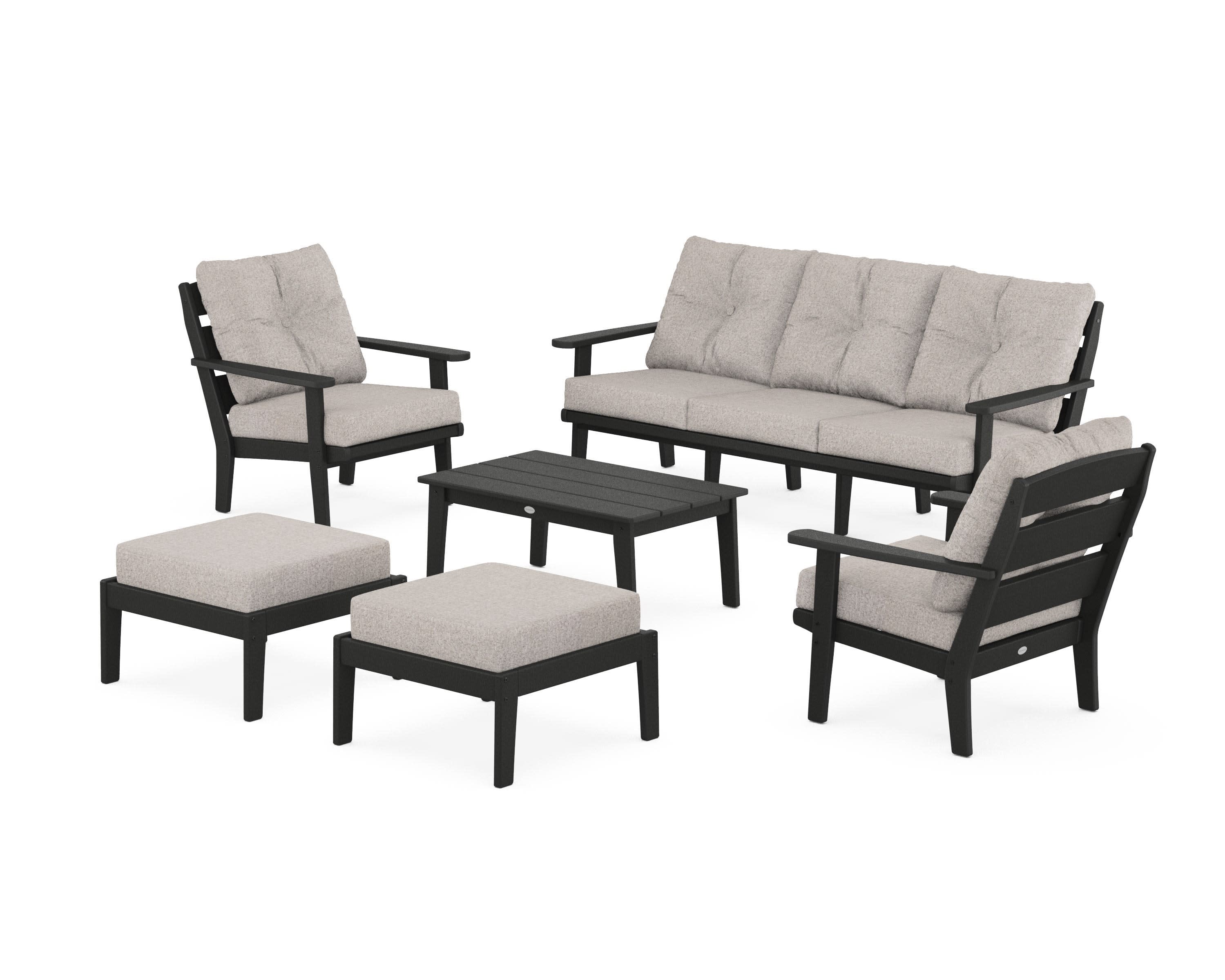 Lakeside 6-Piece Lounge Sofa Set in Black / Weathered Tweed