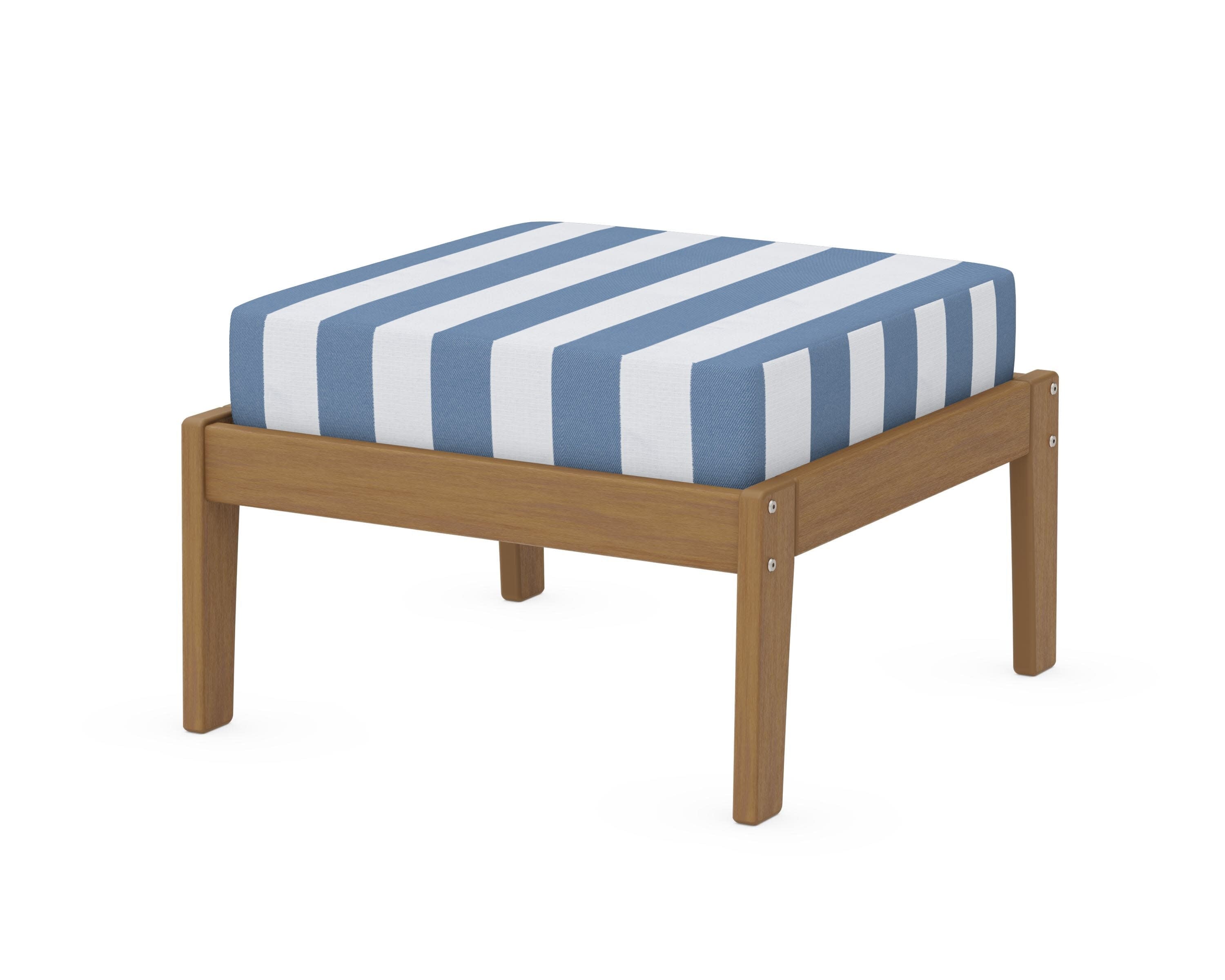 Deep Seating Ottoman in Natural / Cabana Stripe Sky Blue