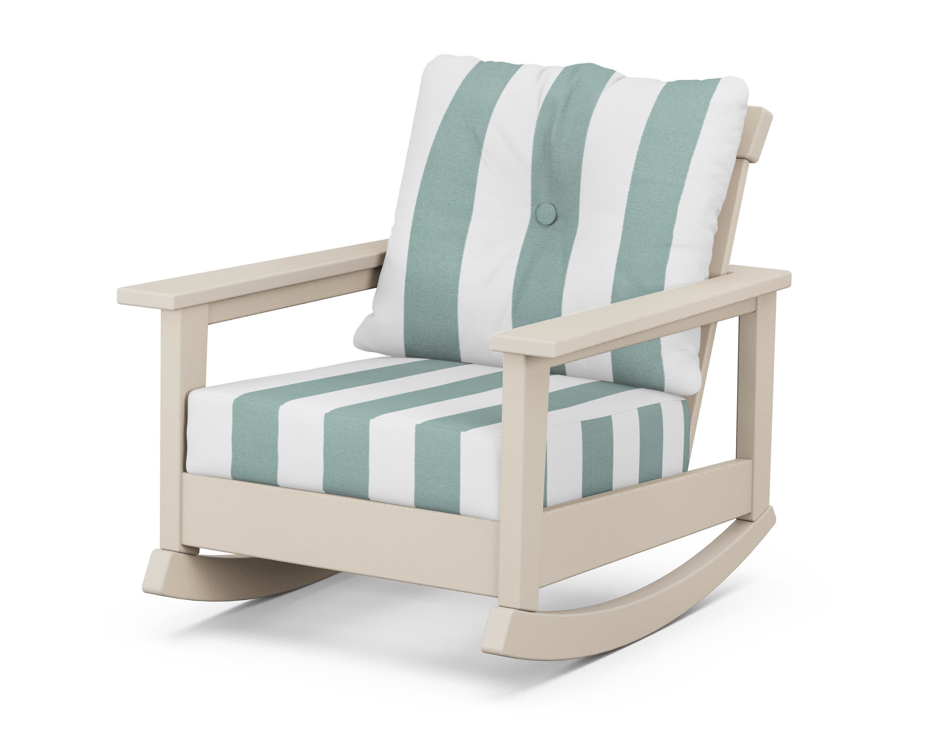 Prescott Deep Seating Rocking Chair in Sand / Cabana Stripe Glacier Spa