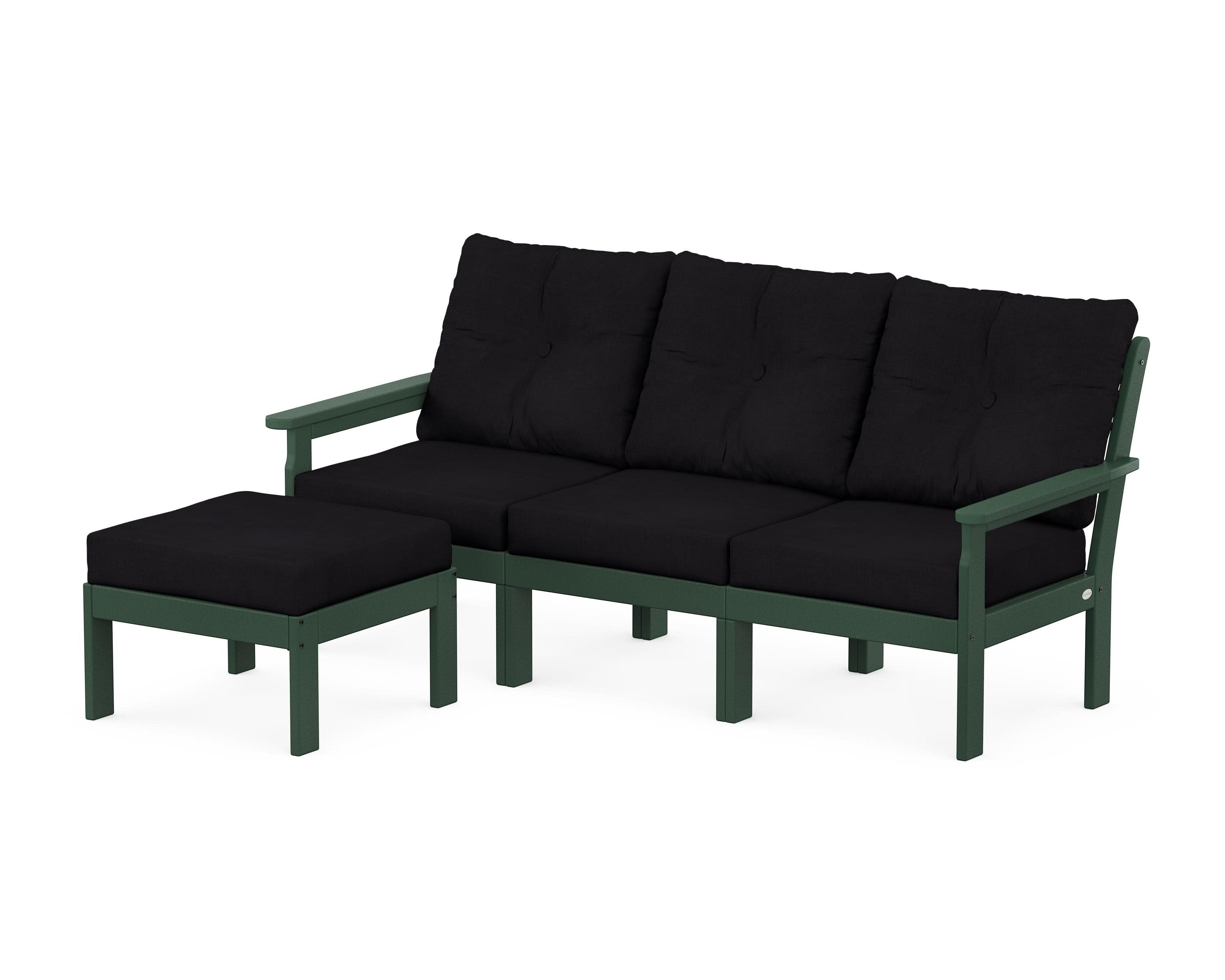 Vineyard 4-Piece Sectional with Ottoman in Green / Midnight Linen