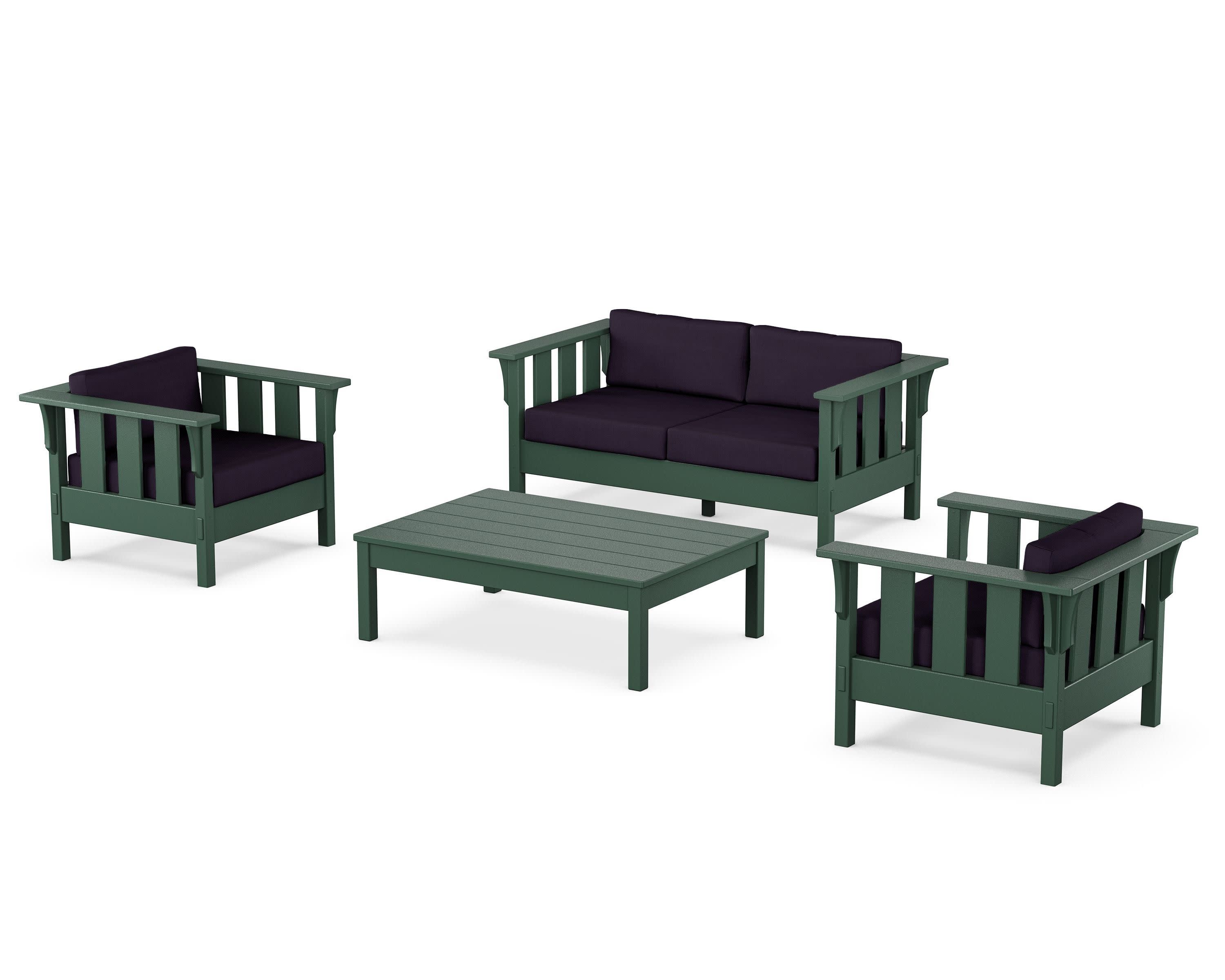 Acadia 4-Piece Deep Seating Set with Loveseat in Green / Navy Linen