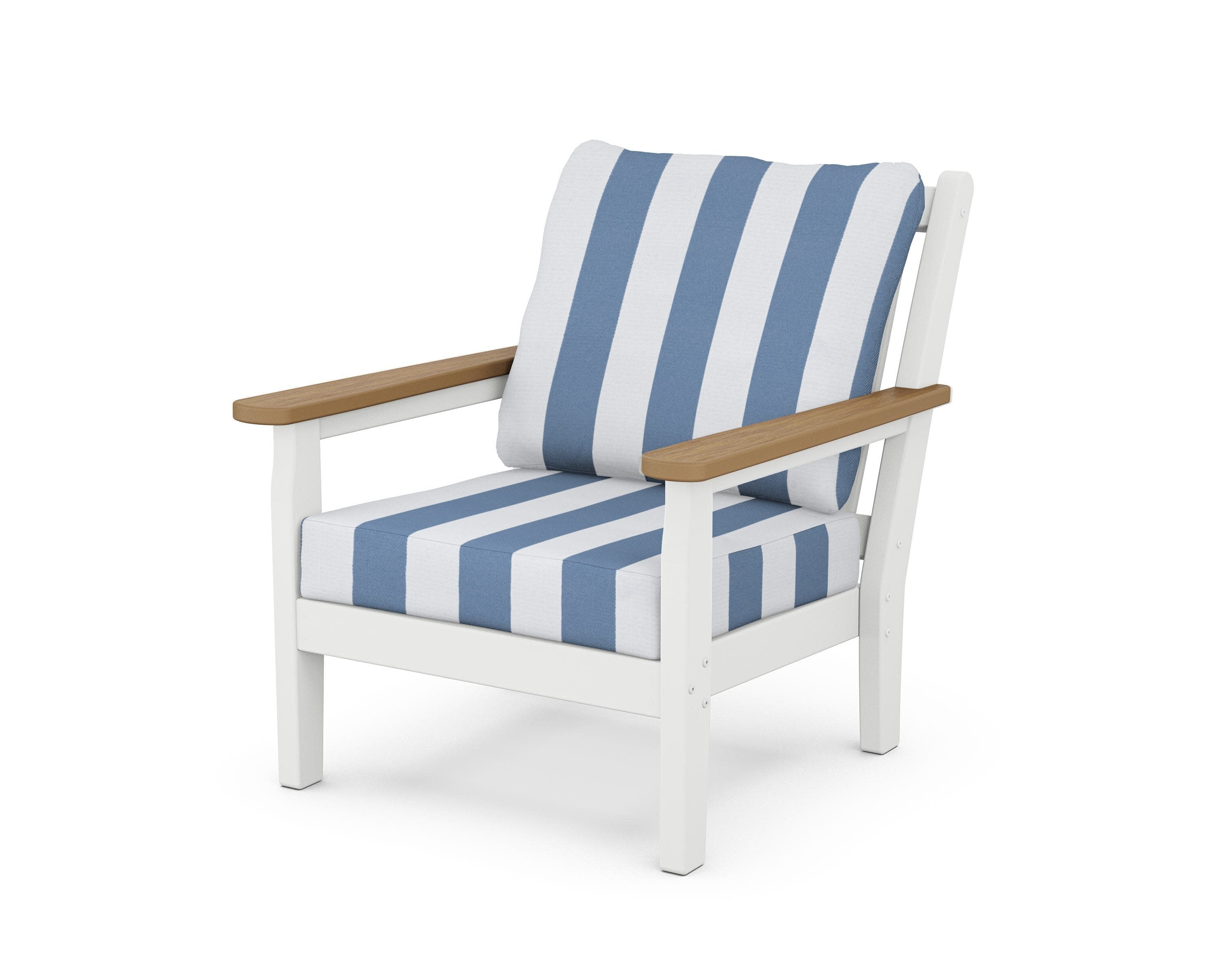 Chippendale Deep Seating Chair in White / Natural / Cabana Stripe Sky Blue