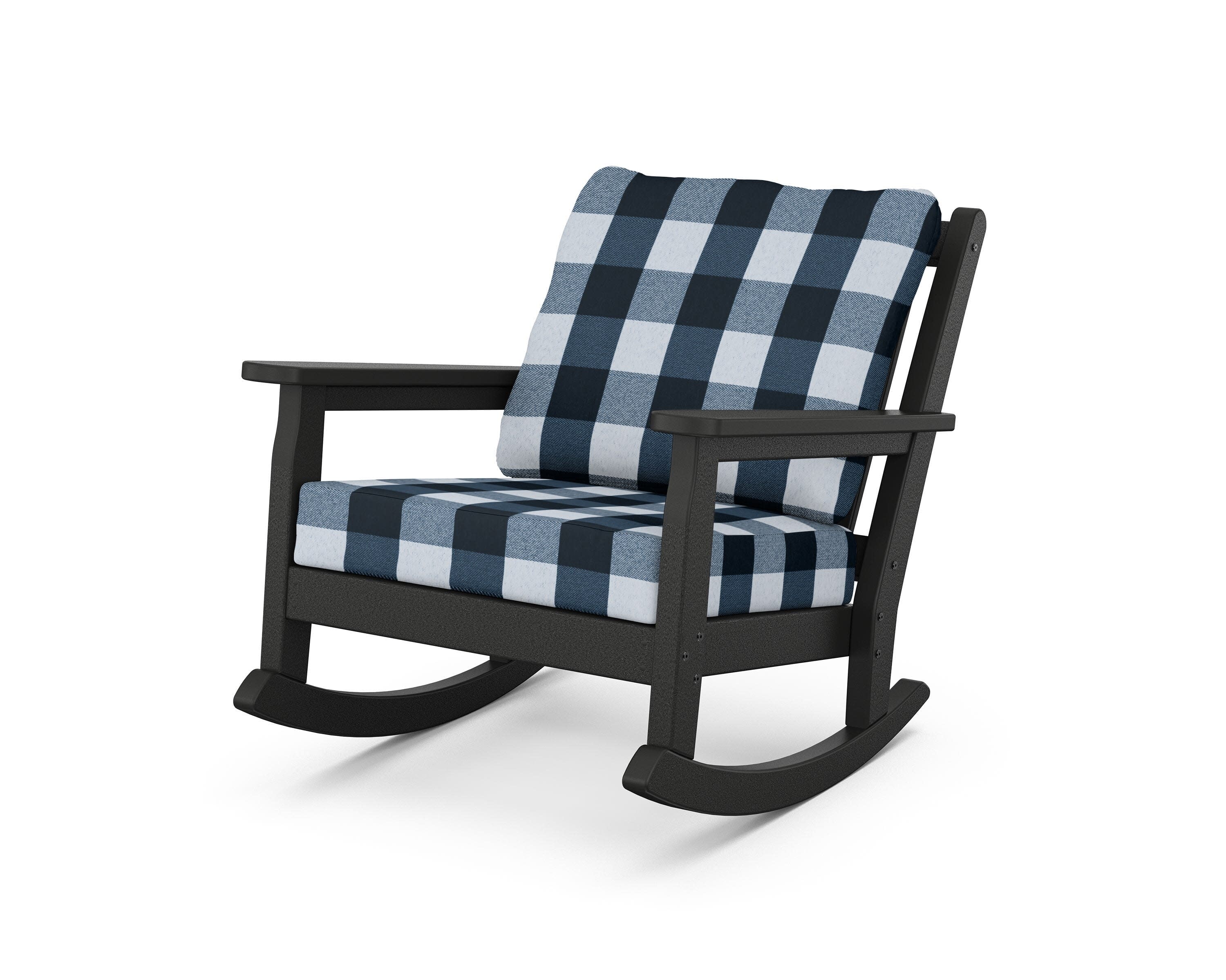 Chippendale Deep Seating Rocking Chair in Black / Buffalo Plaid Marine Indigo