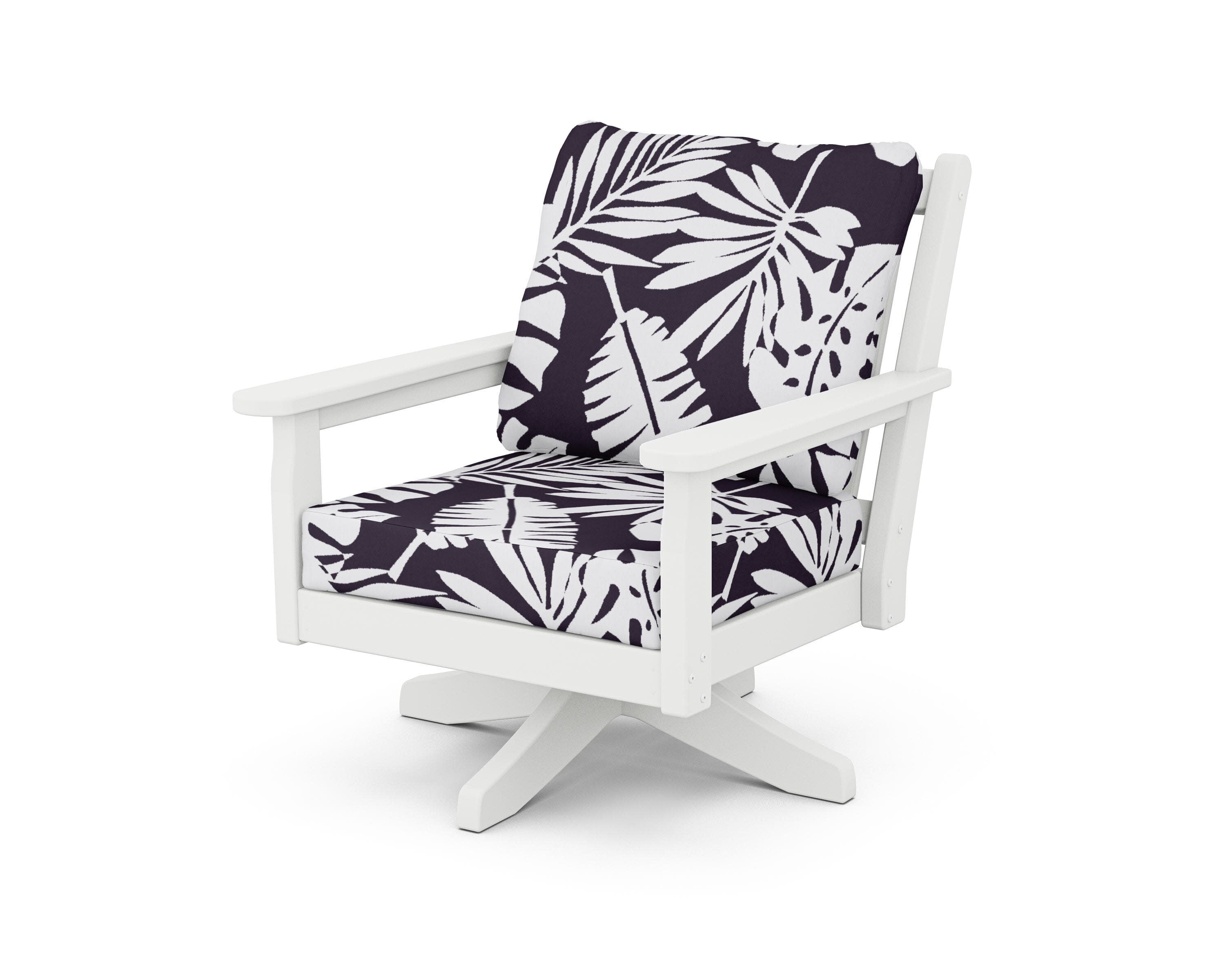 Chippendale Deep Seating Swivel Chair in White / Leaf Navy