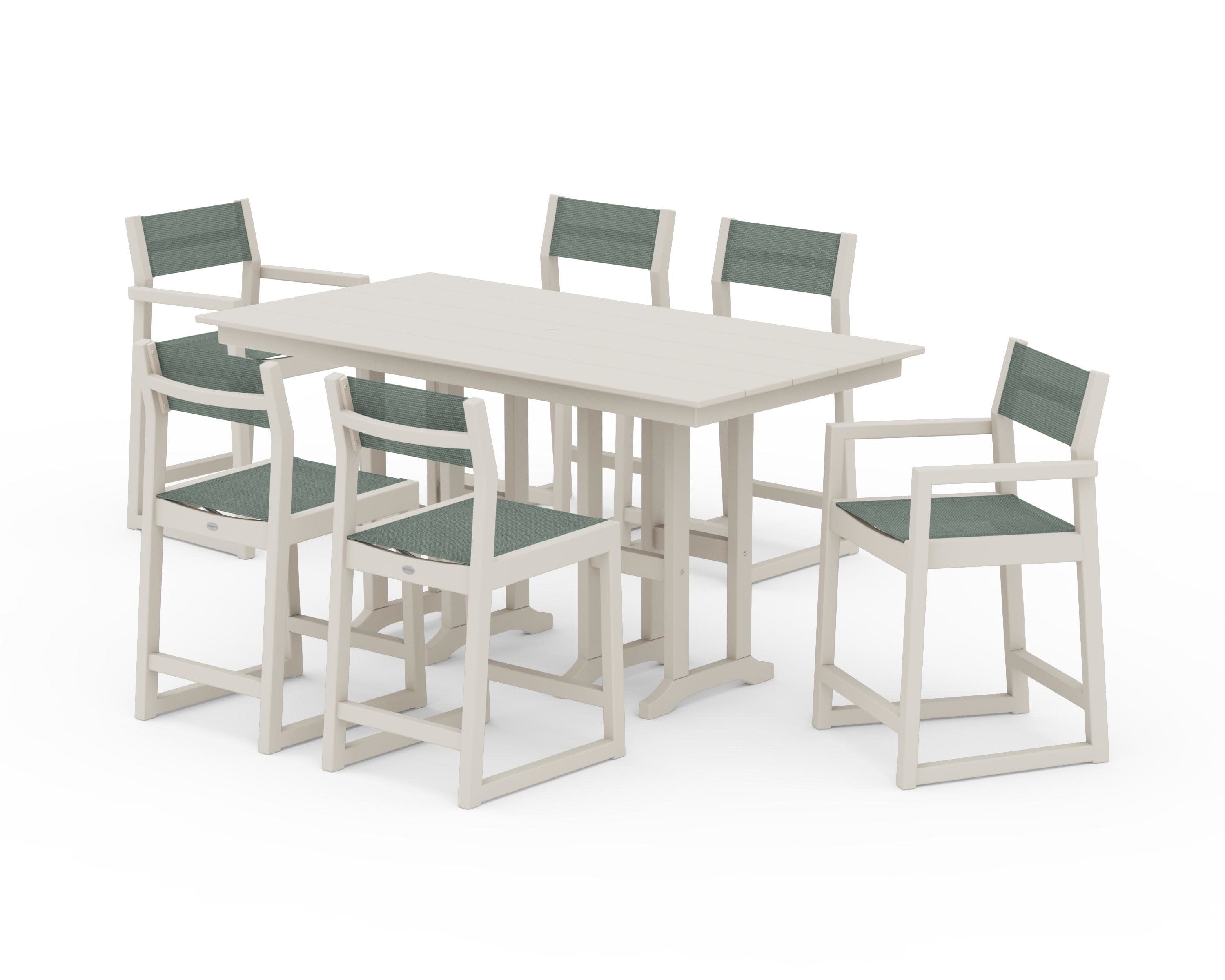 EDGE Sling 7-Piece Farmhouse Counter Set in Sand / Dupioni Sea Mist Sling
