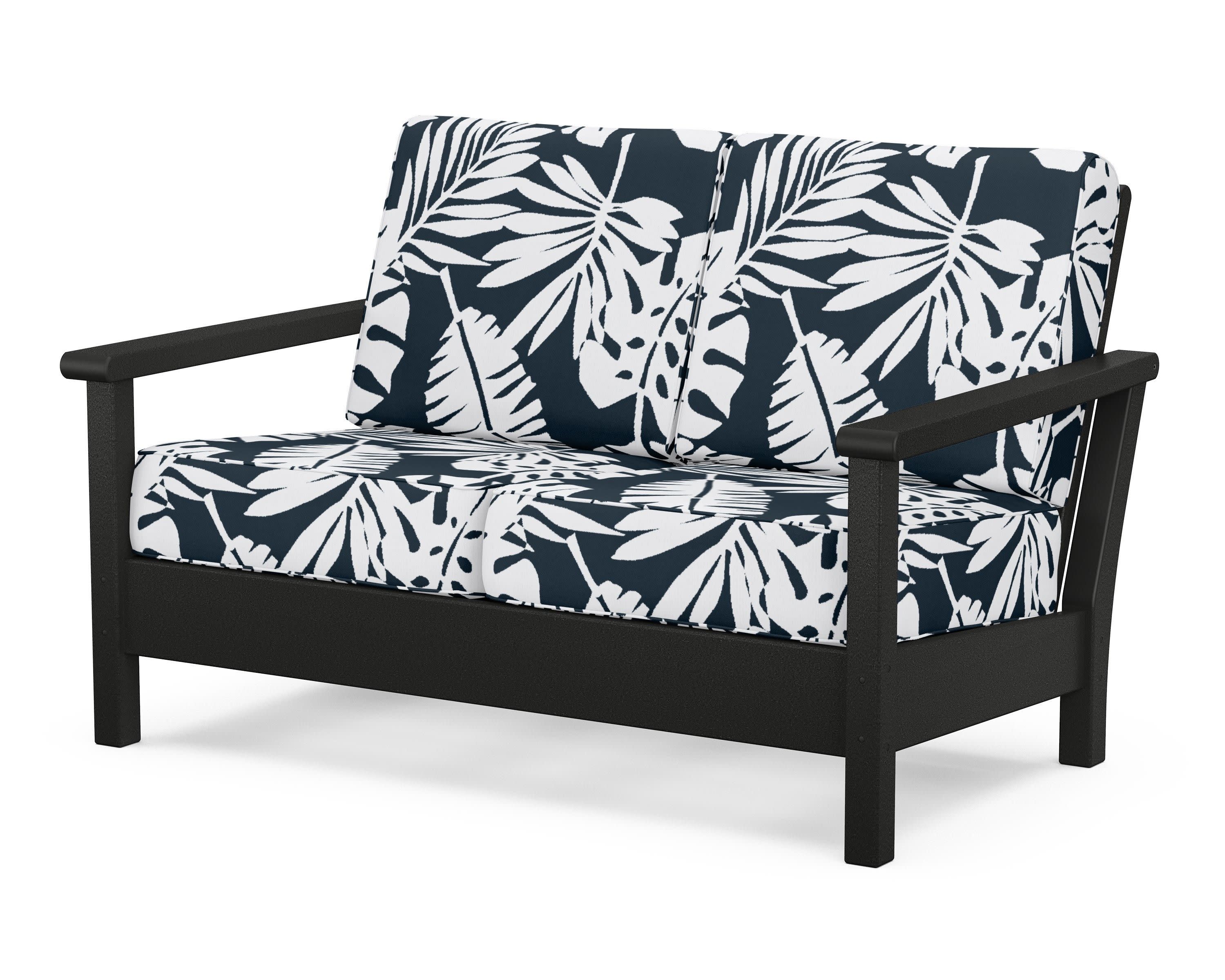 Harbour Deep Seating Loveseat in Black / Leaf Marine Indigo