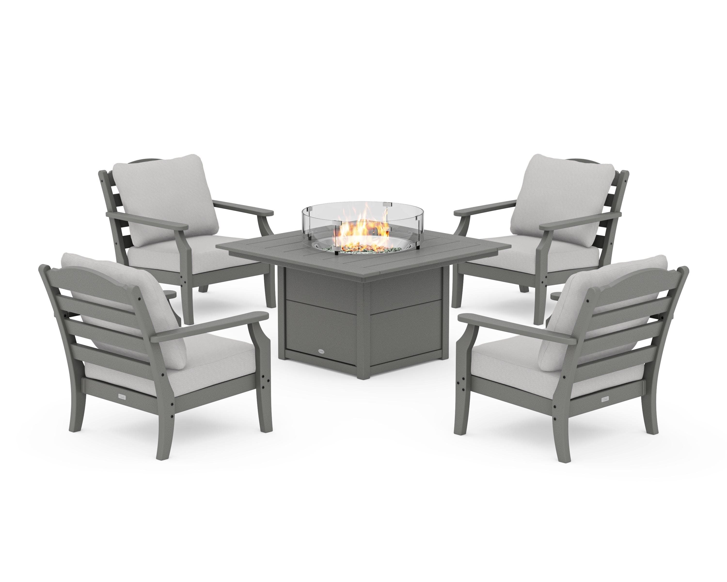 Savannah 5-Piece Deep Seating Set with Fire Pit Table in Slate Grey / Diamond in the Rough