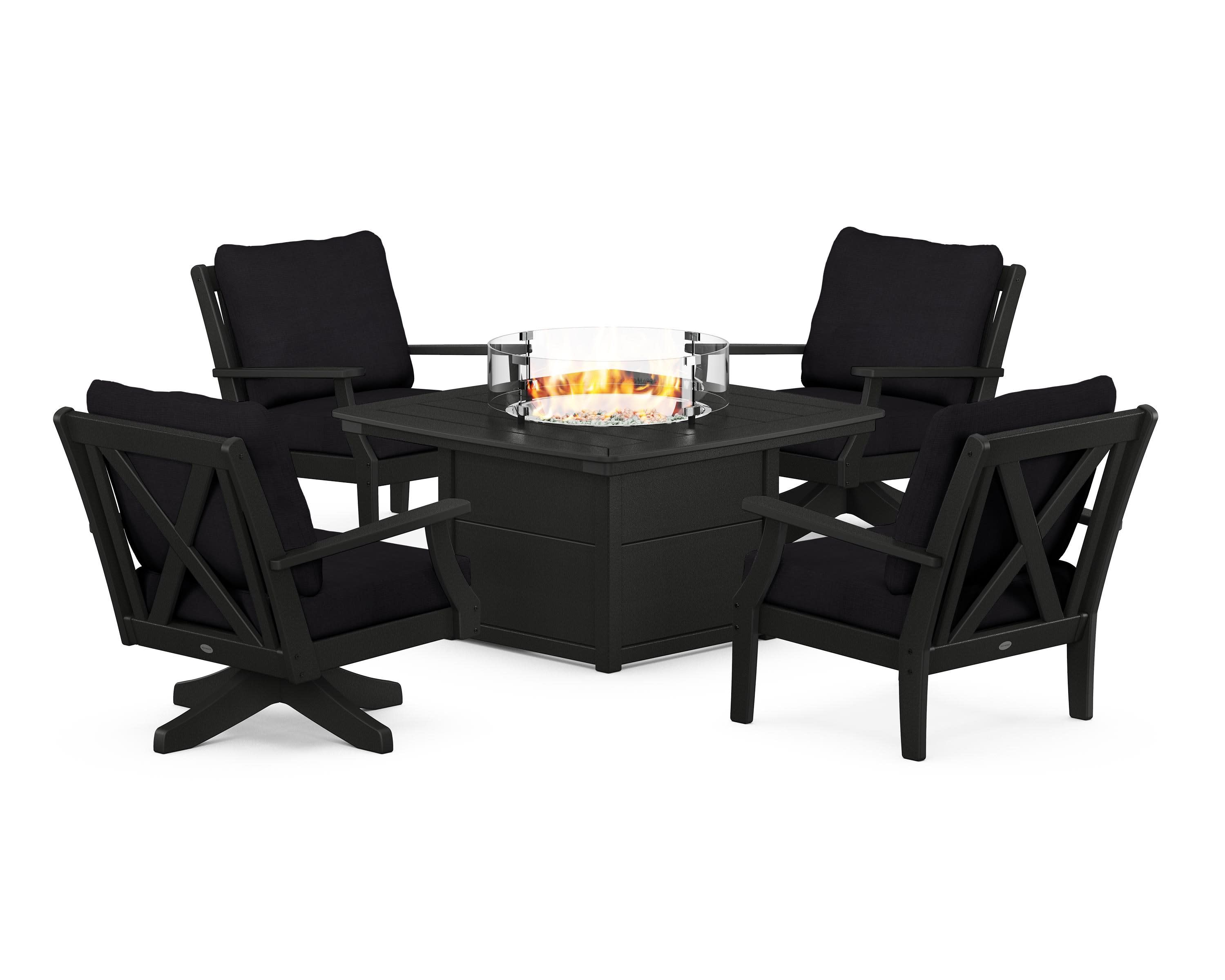Braxton 5-Piece Deep Seating Set with Fire Table in Black / Midnight Linen