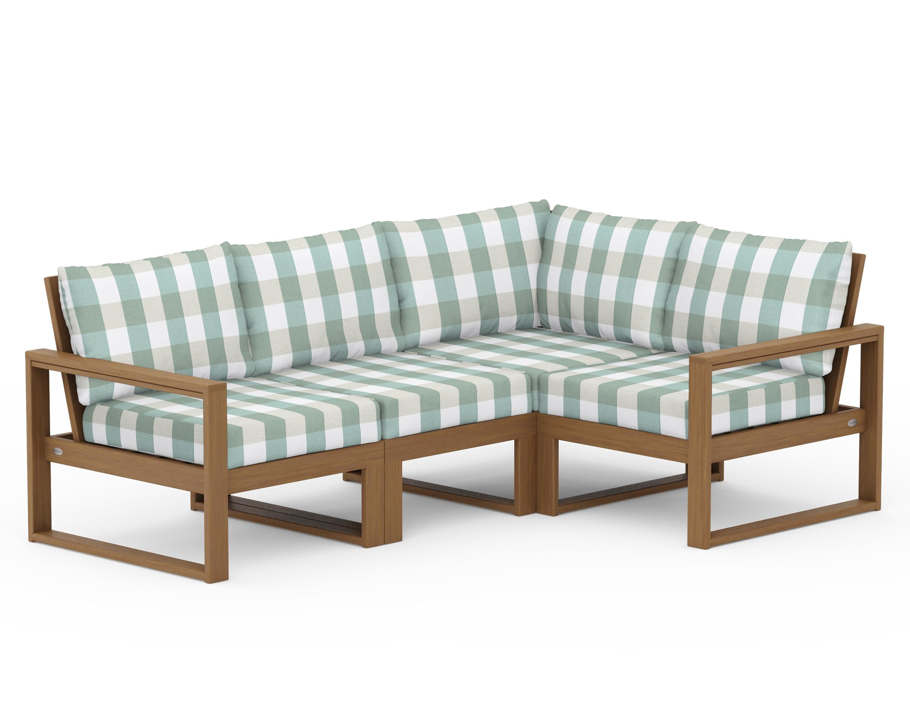 EDGE 4-Piece Modular Deep Seating Set in Natural / Buffalo Plaid Glacier Spa