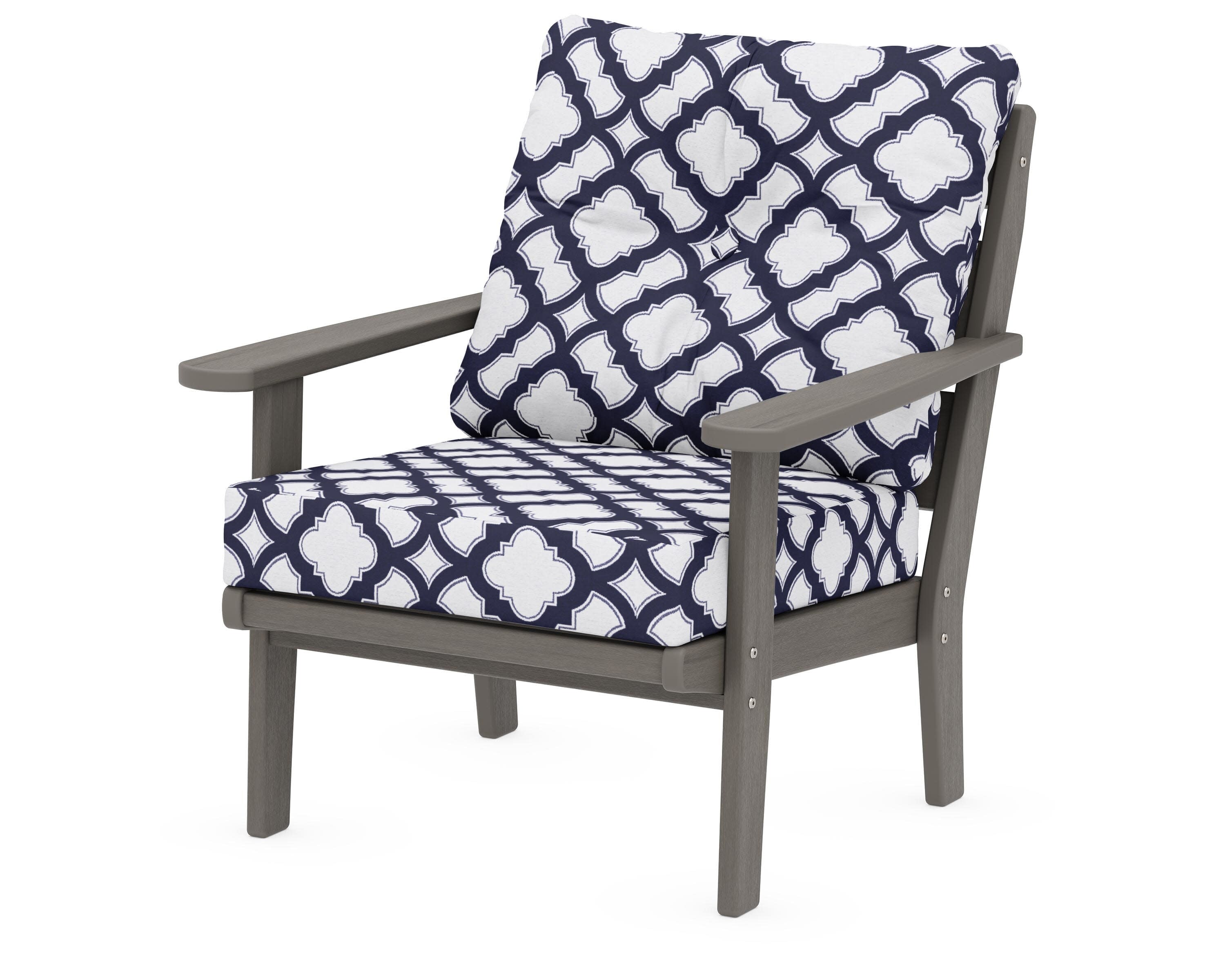 Lakeside Deep Seating Chair in Driftwood / Trellis Navy