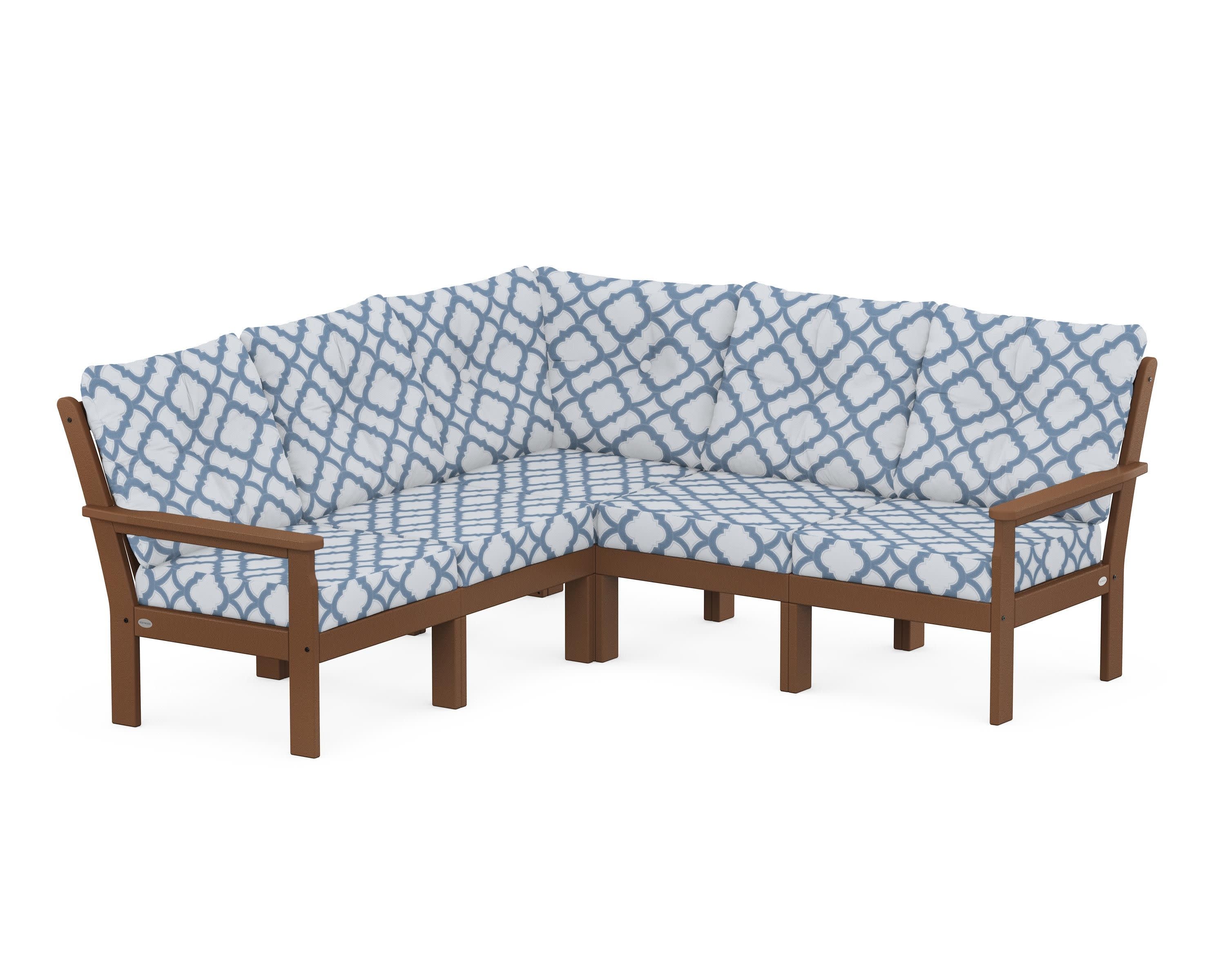 Vineyard 5-Piece Sectional in Teak / Trellis Sky Blue