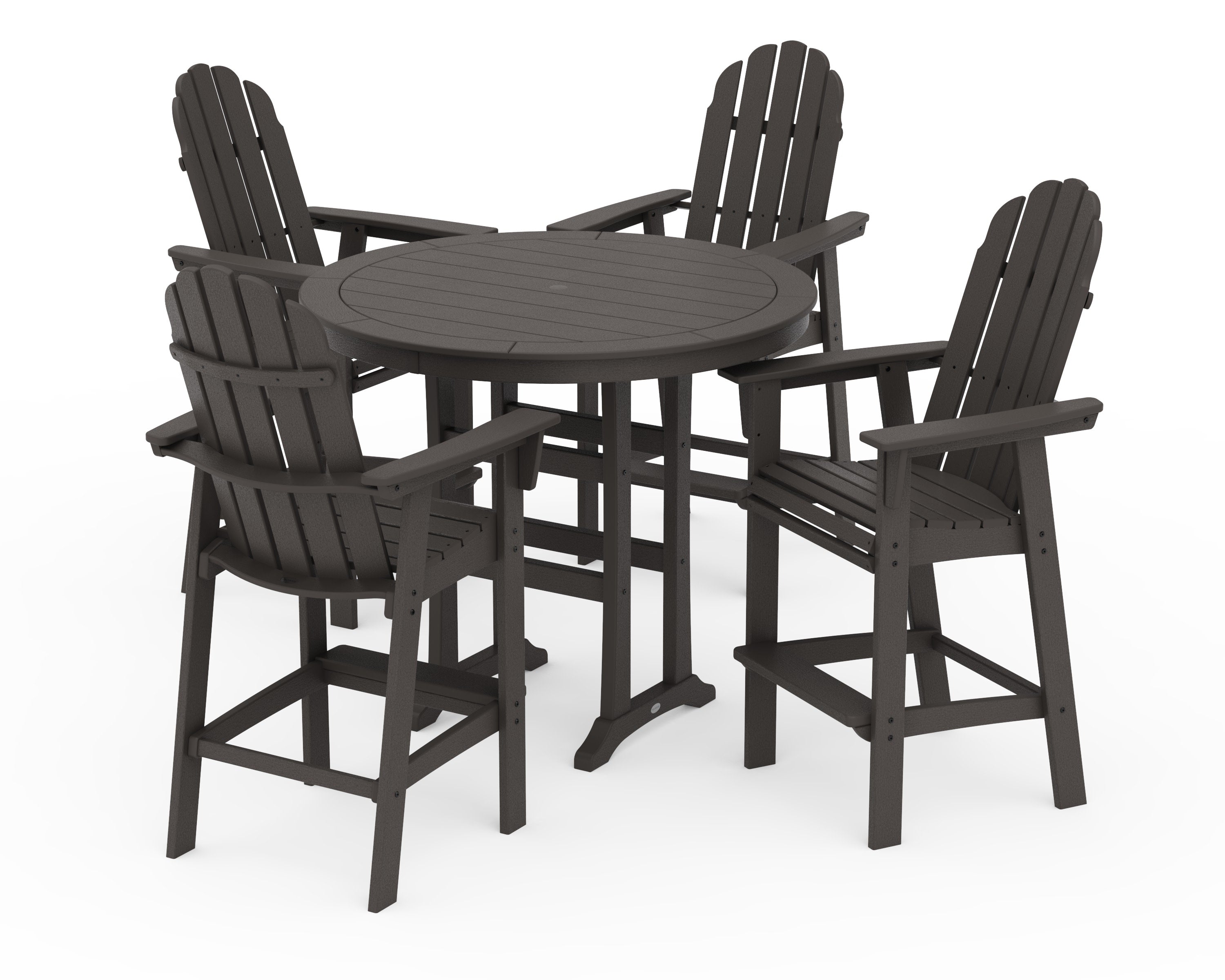 Vineyard Curveback Adirondack 5-Piece Nautical Trestle Bar Set in Vintage Coffee