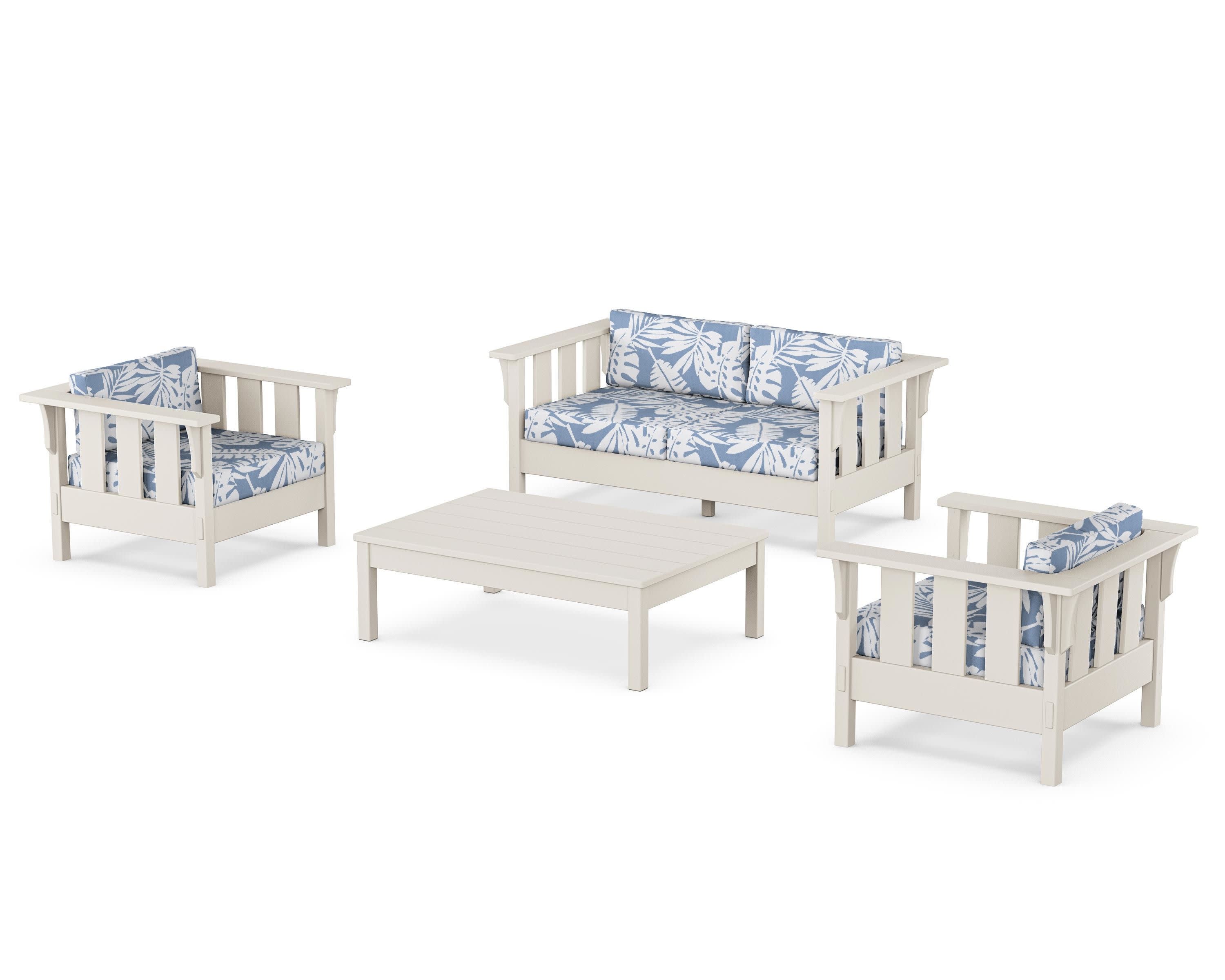 Acadia 4-Piece Deep Seating Set with Loveseat in Sand / Leaf Sky Blue