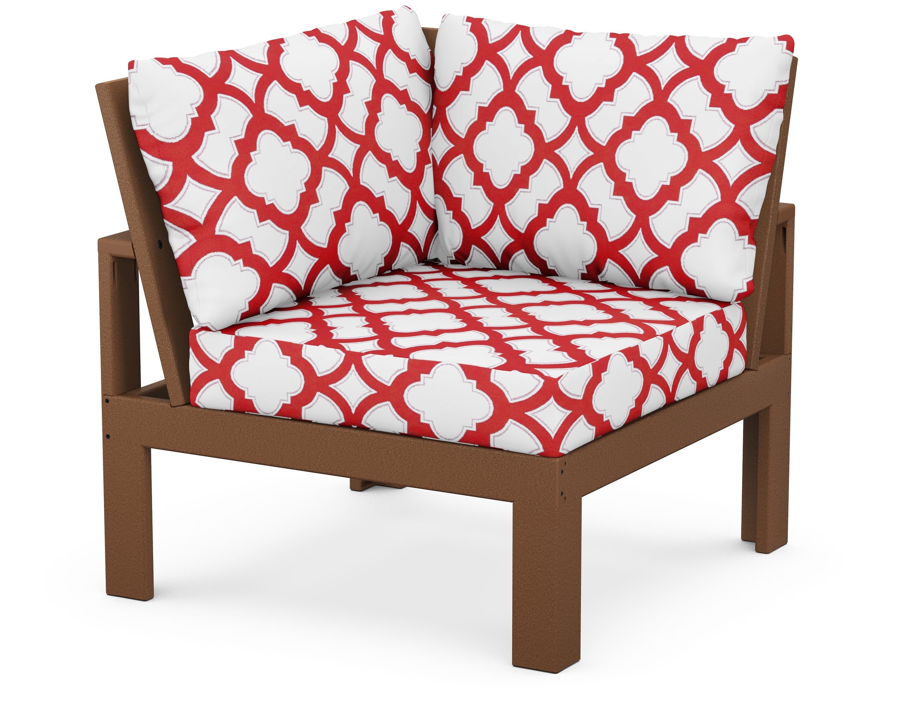 Modular Corner Chair in Teak / Trellis Crimson