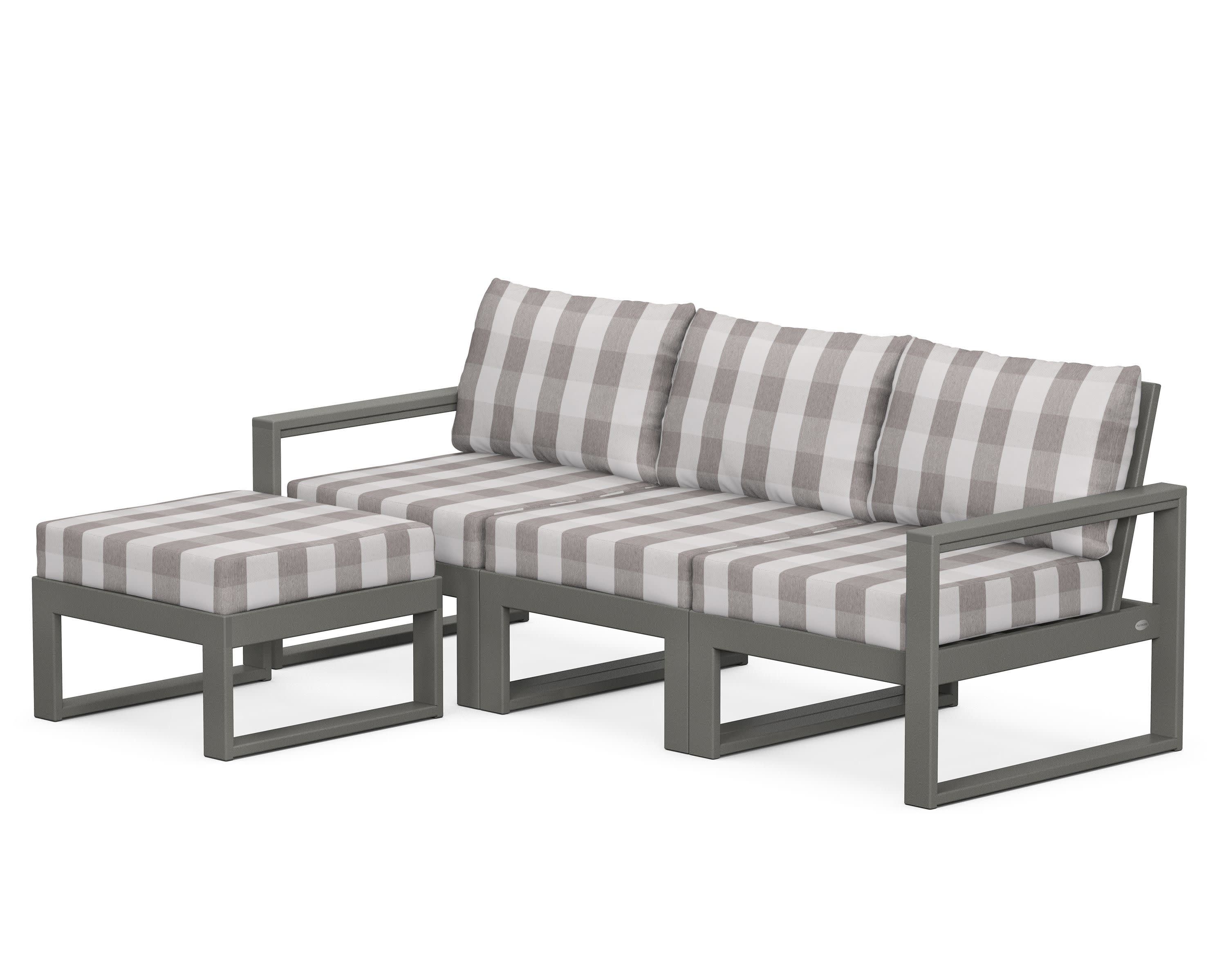 EDGE 4-Piece Modular Deep Seating Set with Ottoman in Slate Grey / Buffalo Plaid Grey Mist