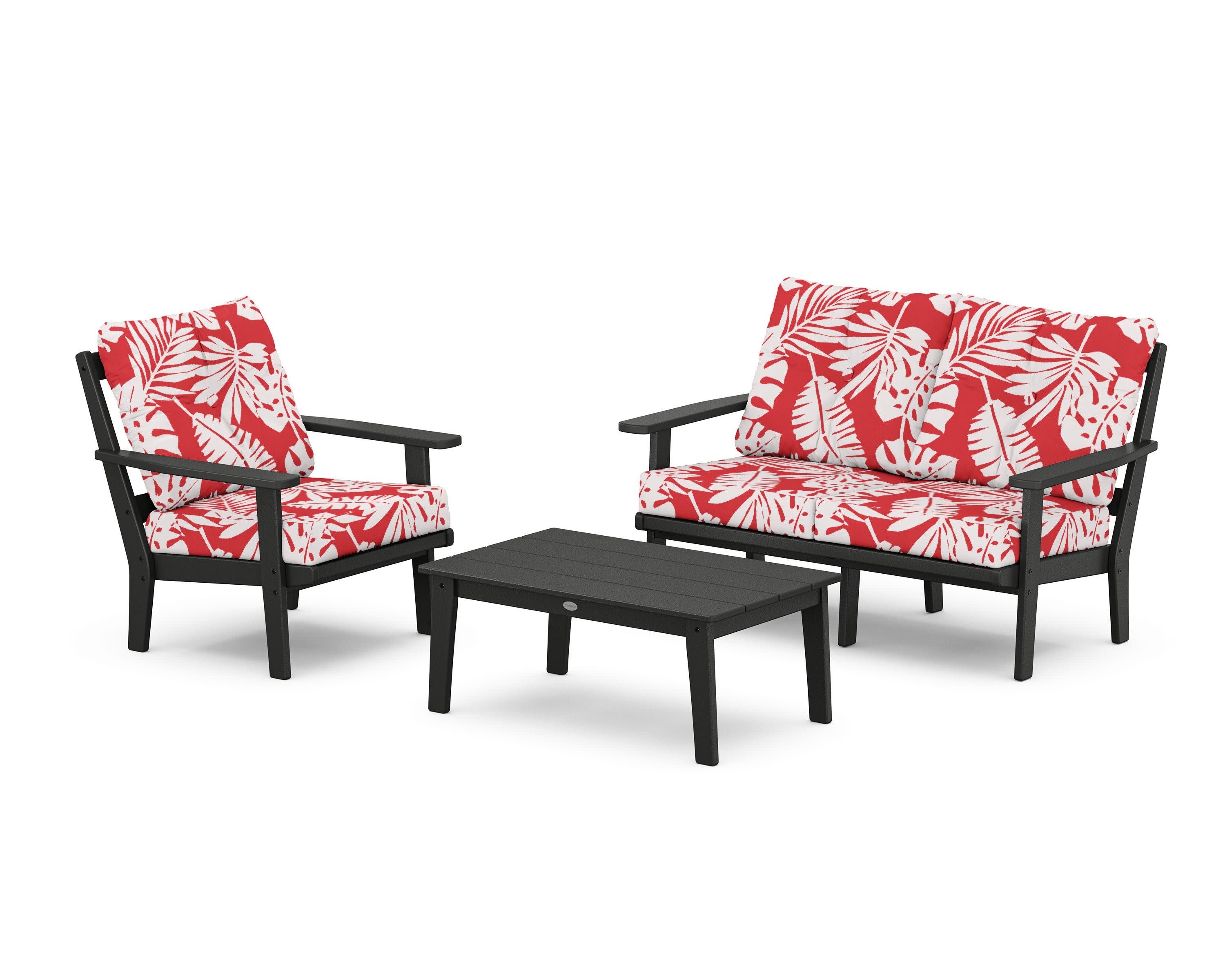 Oxford 3-Piece Deep Seating Set with Loveseat in Black / Leaf Crimson