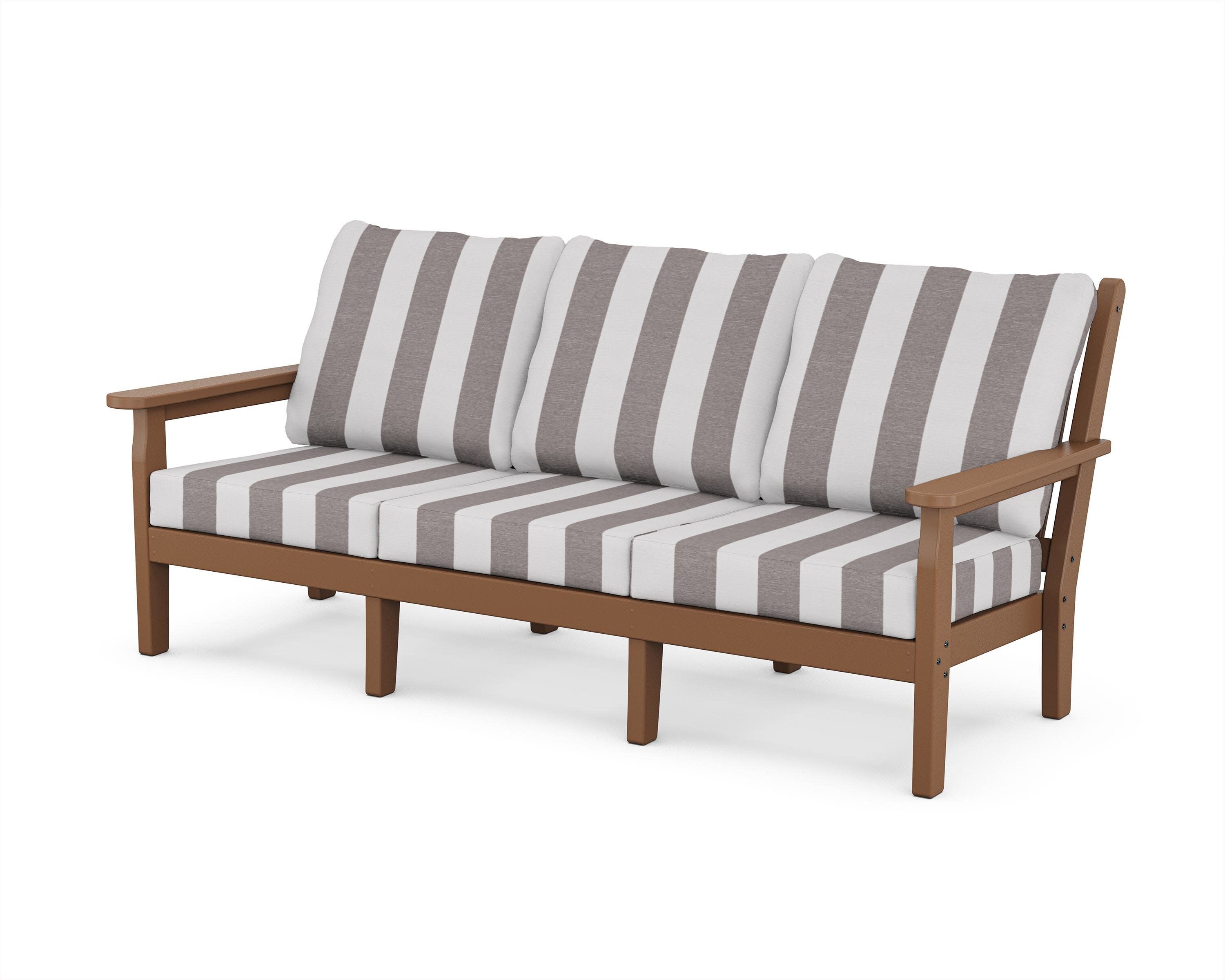 Chippendale Deep Seating Sofa in Teak / Cabana Stripe Grey Mist