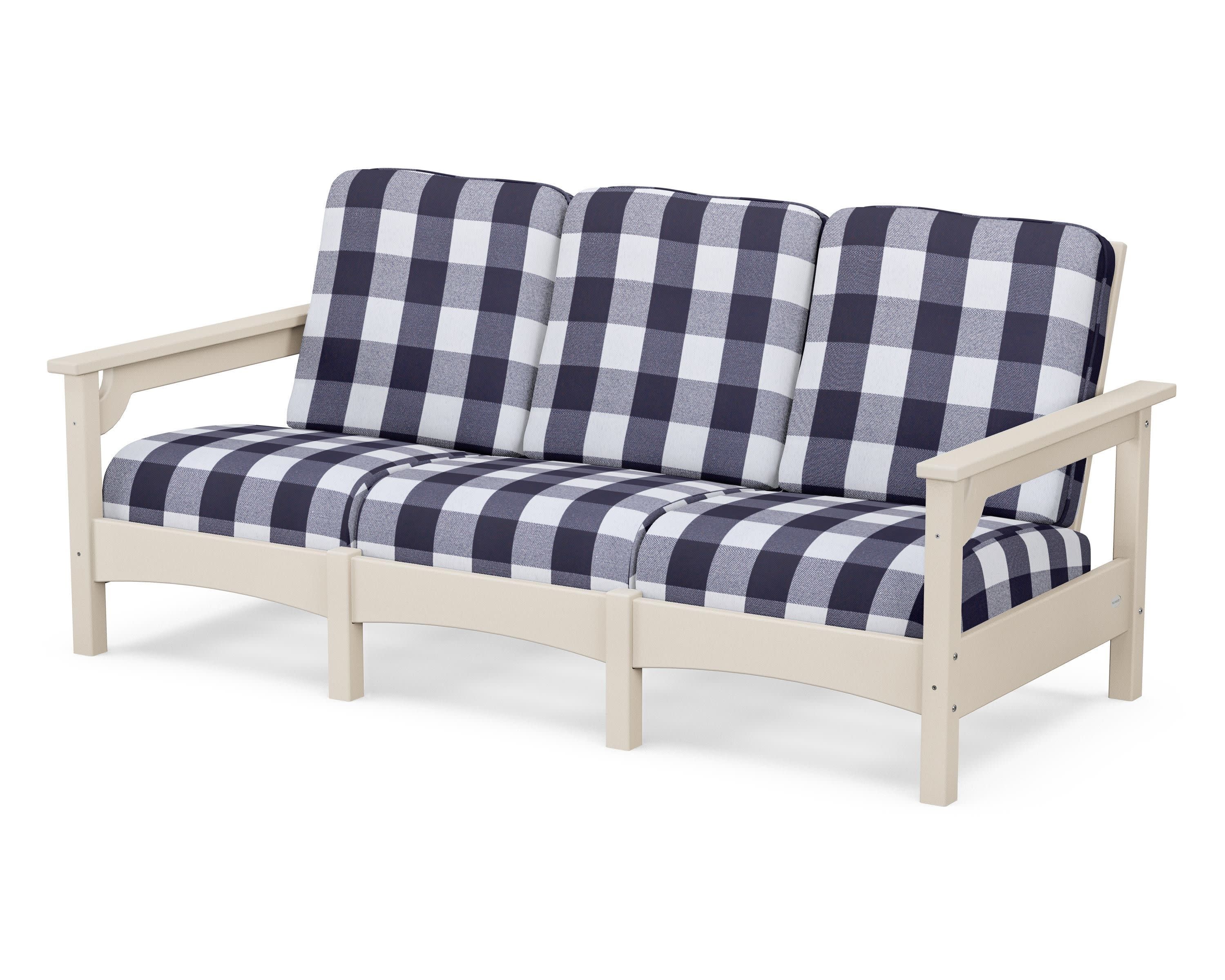 Club Sofa in Sand / Buffalo Plaid Navy