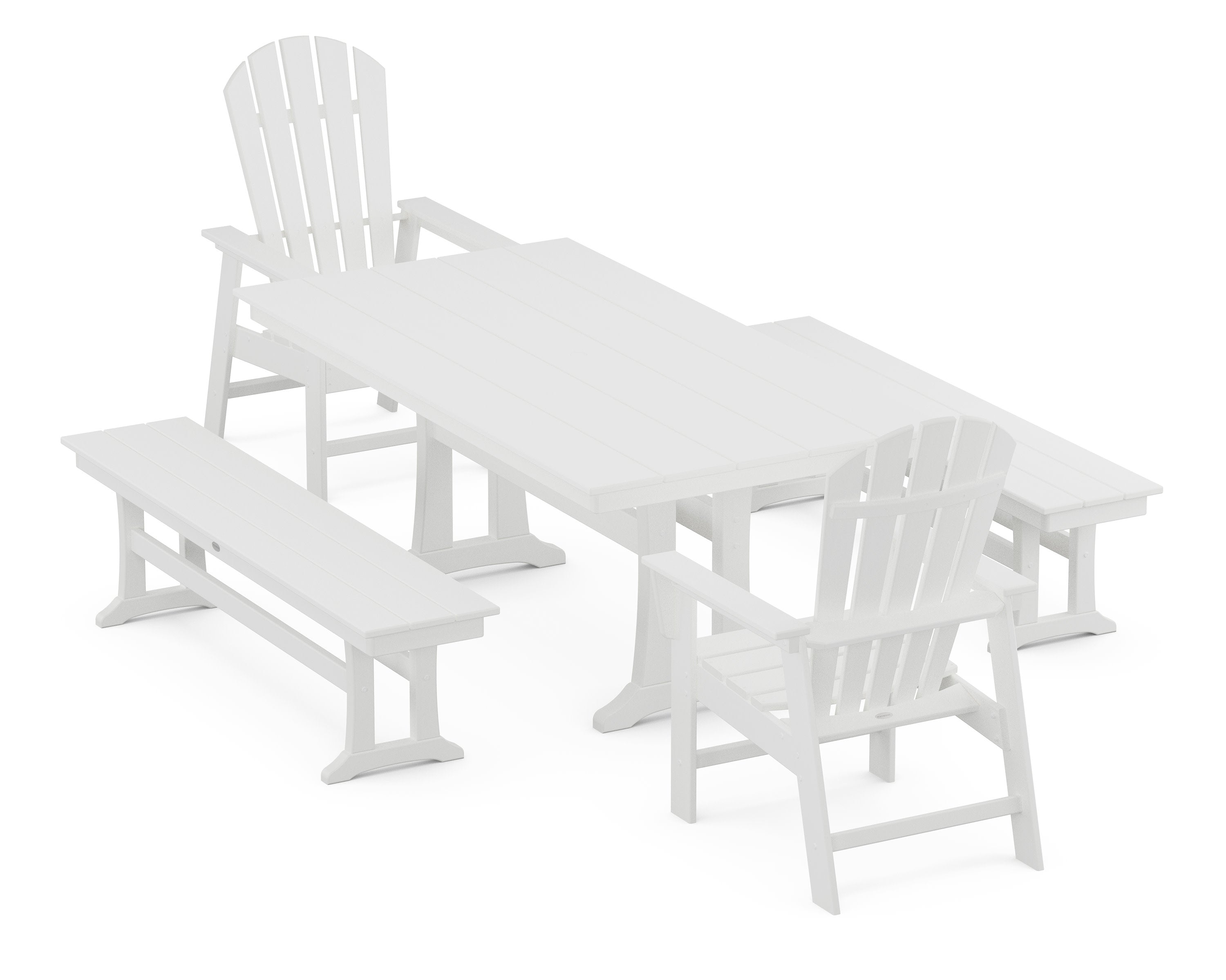 South Beach 5-Piece Farmhouse Dining Set With Trestle Legs in White