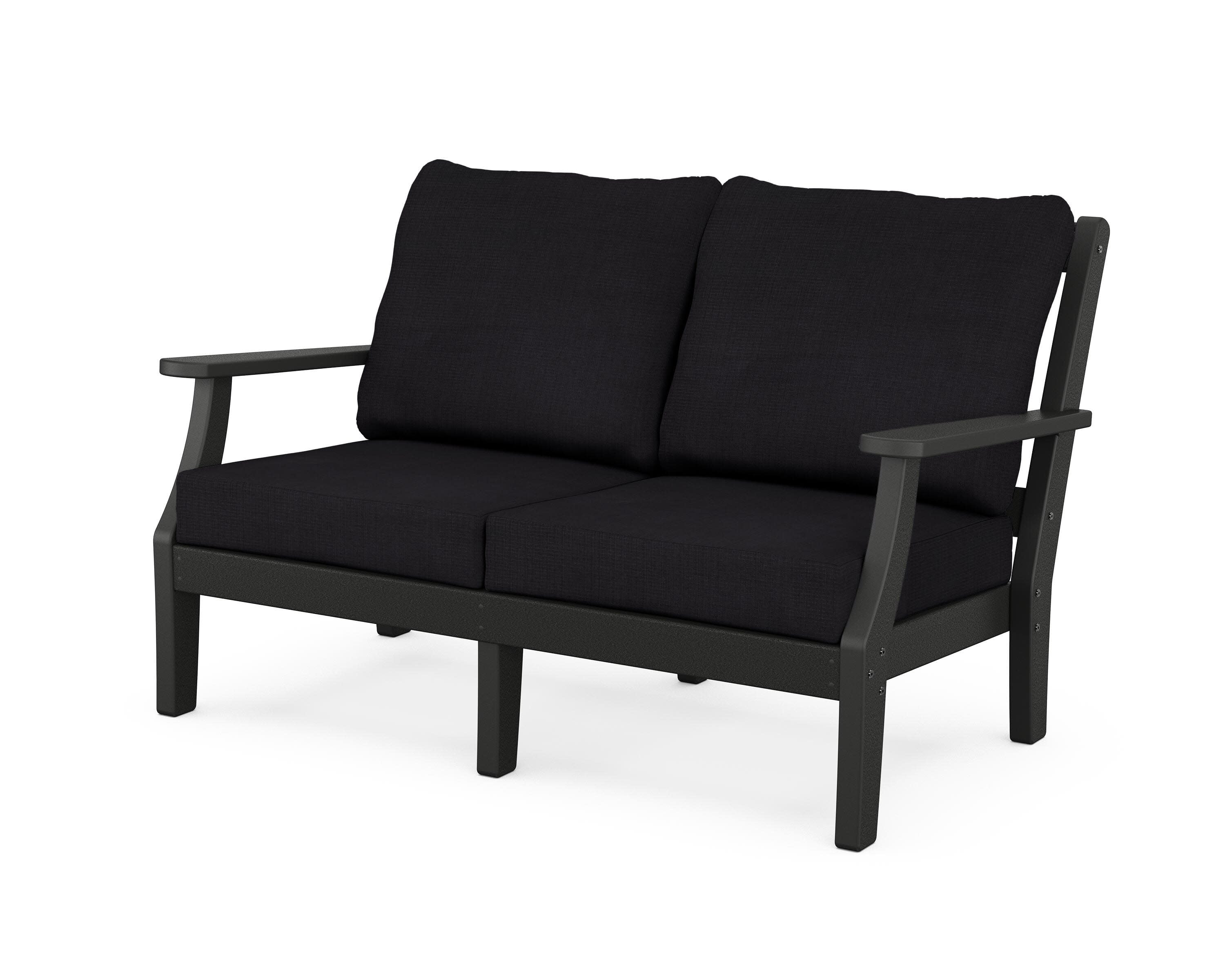 Chinoiserie Deep Seating Loveseat in Black / Midnight Linen