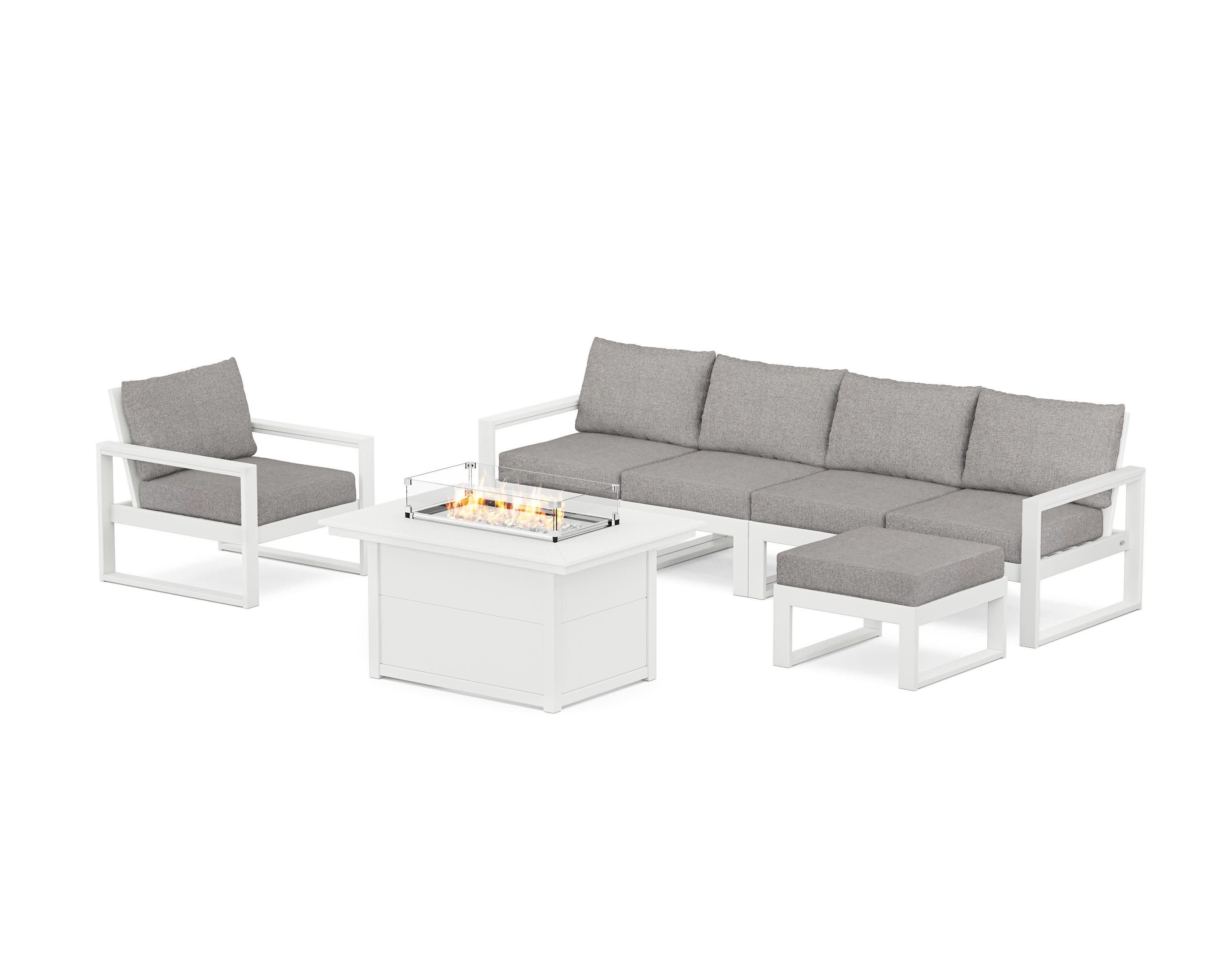 EDGE Sectional Lounge and Fire Pit Set in White / Grey Mist
